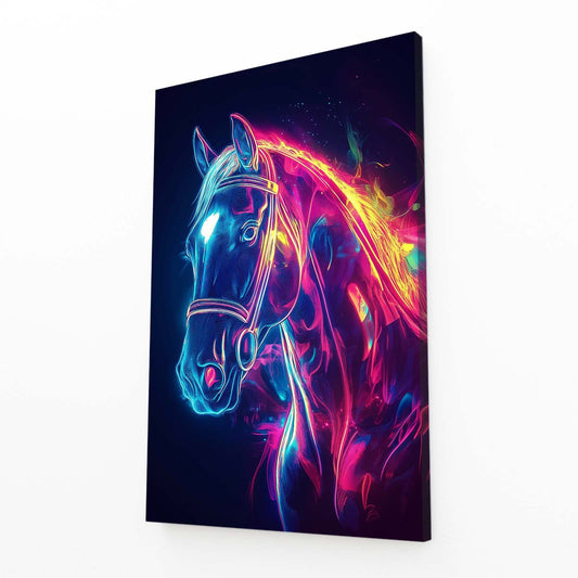 Glowing Horse Artwork – angled canvas view on white background