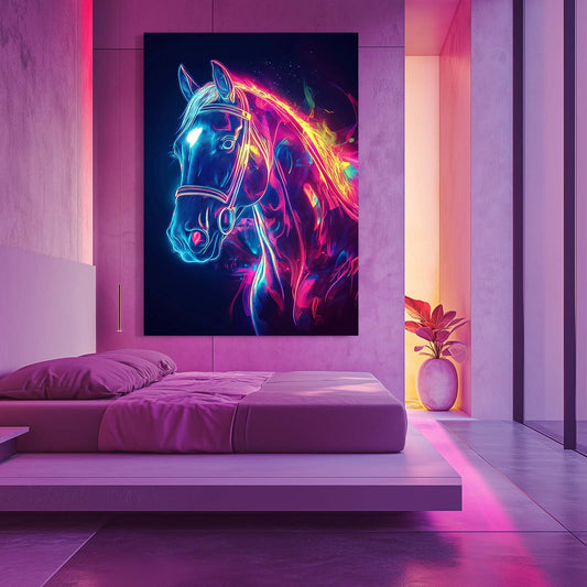 Glowing Horse Artwork – angled canvas view on white background