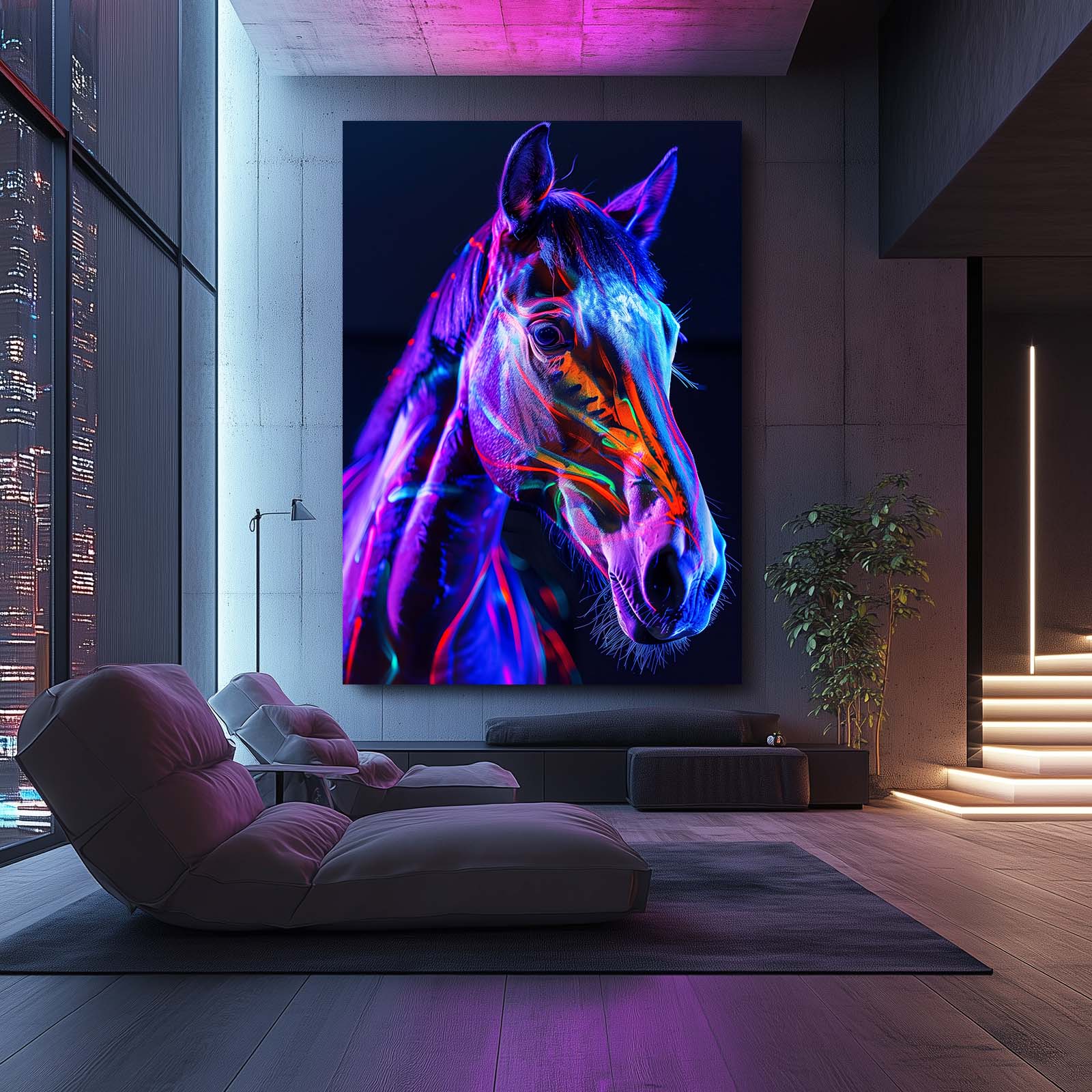 Glowing Horse Canvas Art – angled canvas view on white background