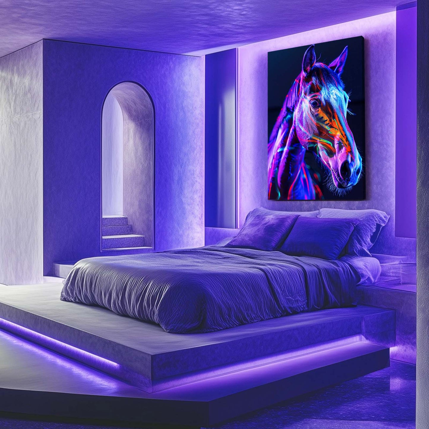 Glowing Horse Canvas Art – angled canvas view on white background