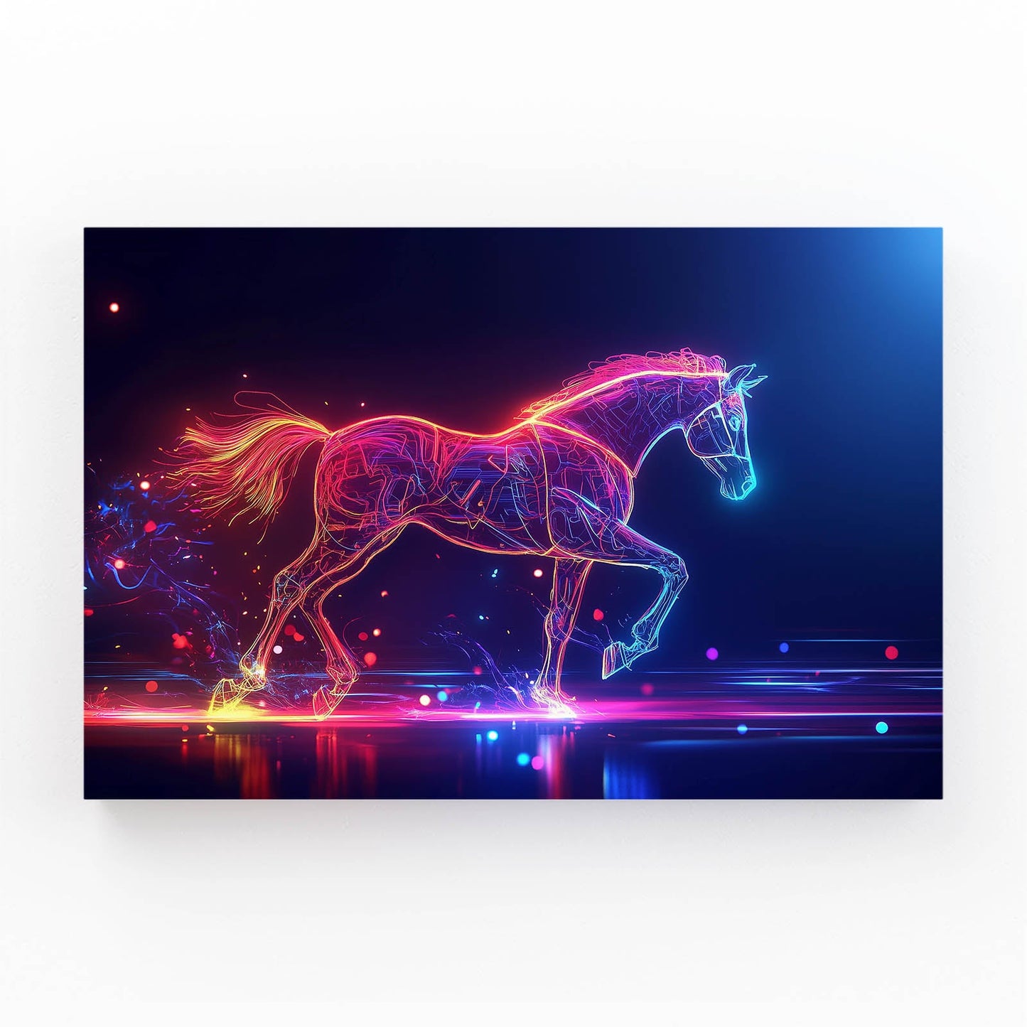Glowing Horse Wall Art – angled canvas view on white background