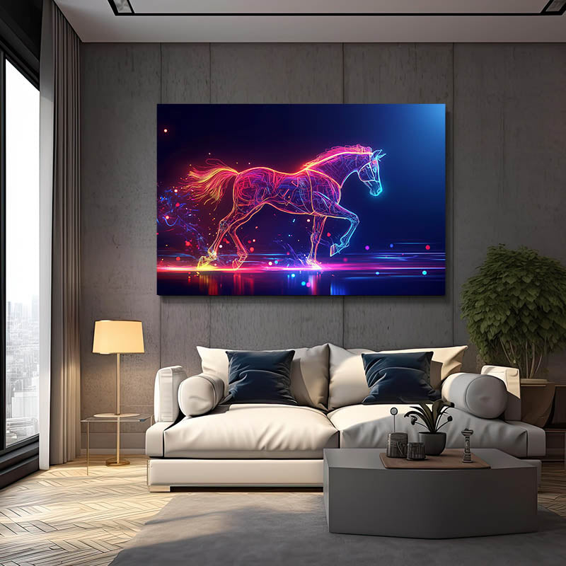 Glowing Horse Wall Art – angled canvas view on white background