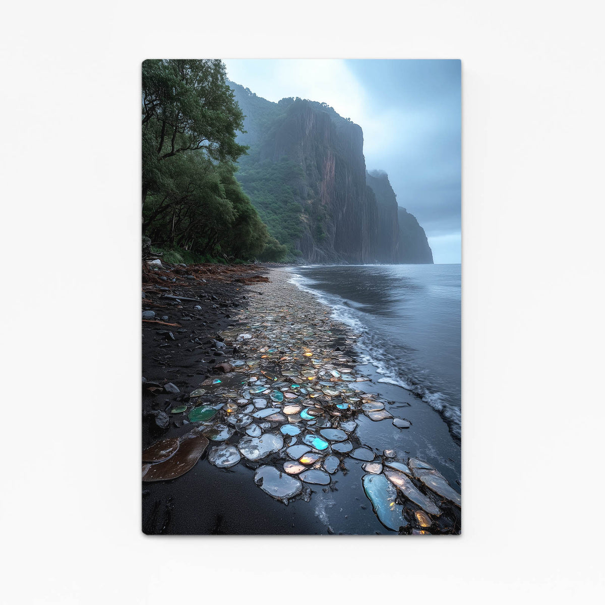 Glowing Pebble Shore Coastal Wall Art — photography canvas print, canvas print on white background