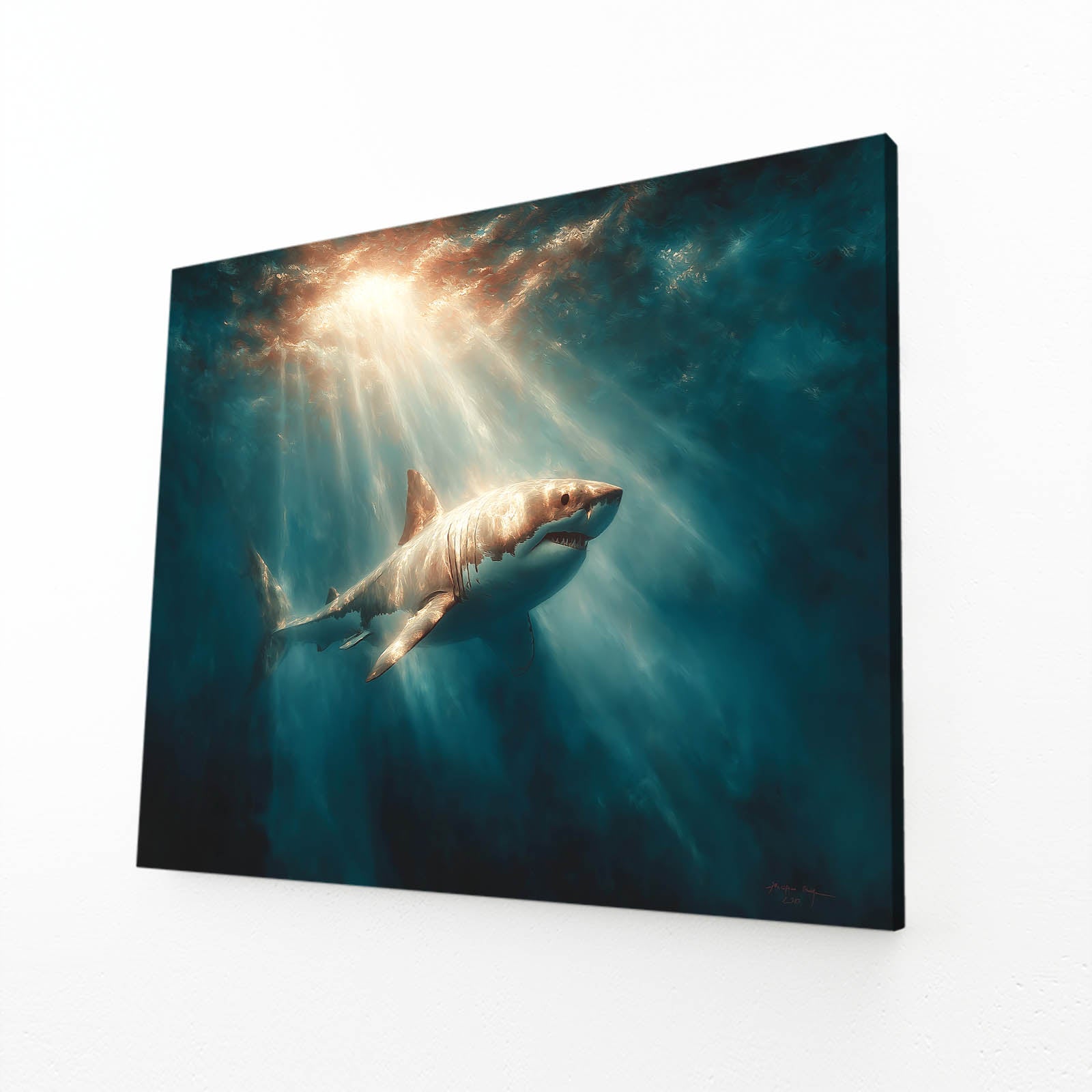 God Rays Deep Shark Canvas Art – angled canvas view on white background