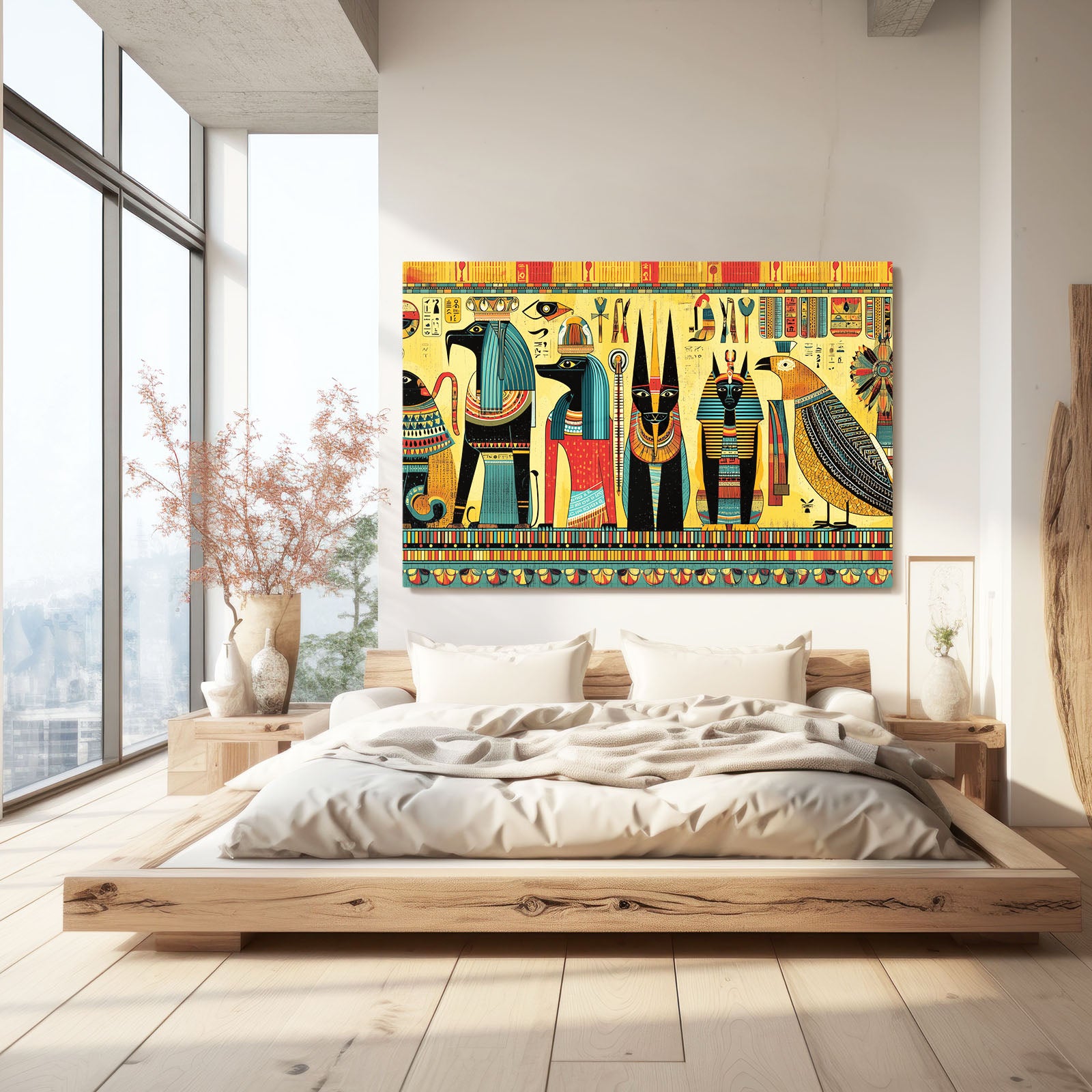 Gods Procession Illustration Egyptian Canvas Art – styled in a furnished interior