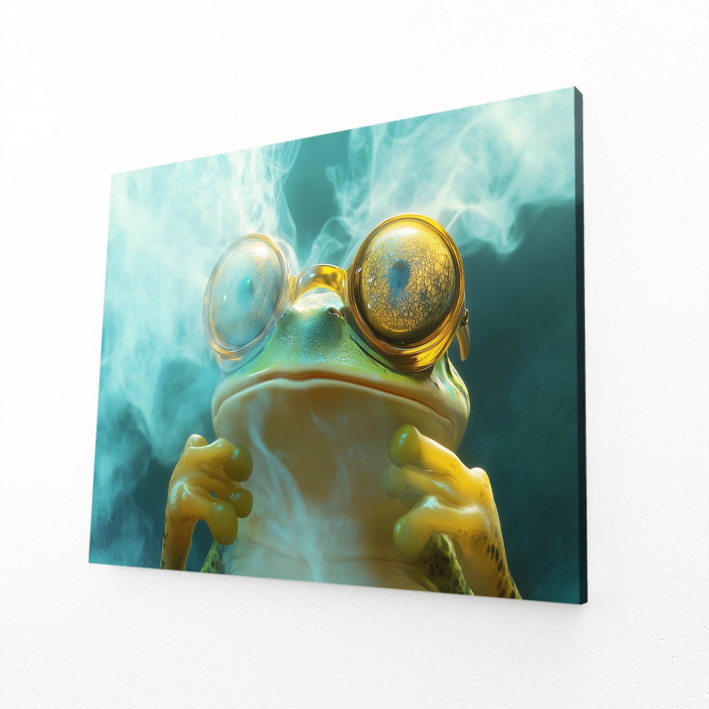 Goggle Smoke Frog Canvas Art – angled canvas view on white background