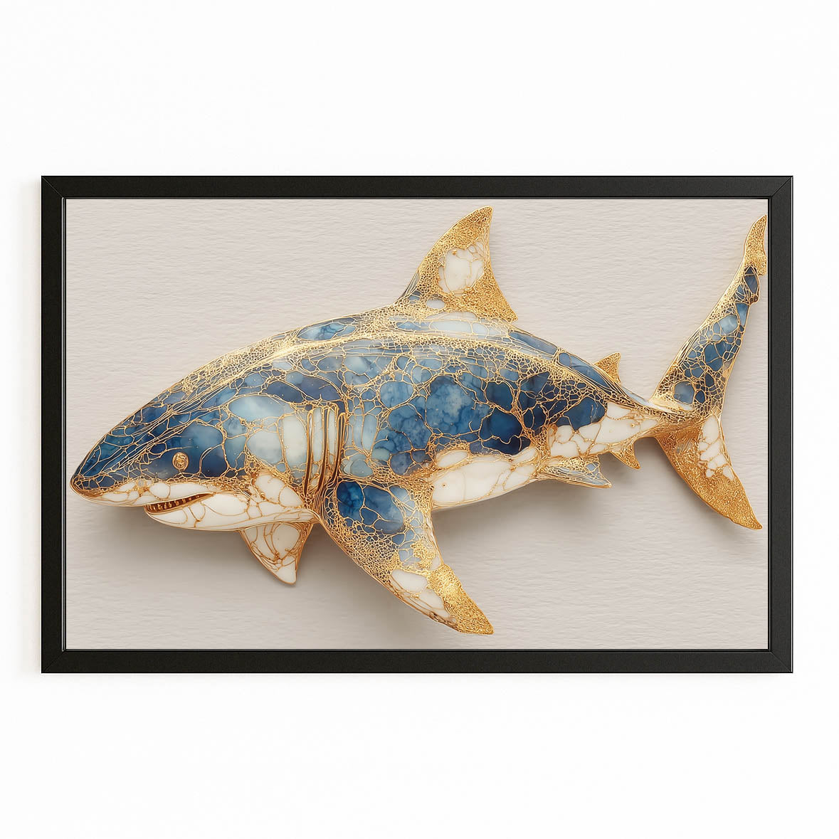Gold Accent Elegant Shark Prints – with Premium Black frame on white background