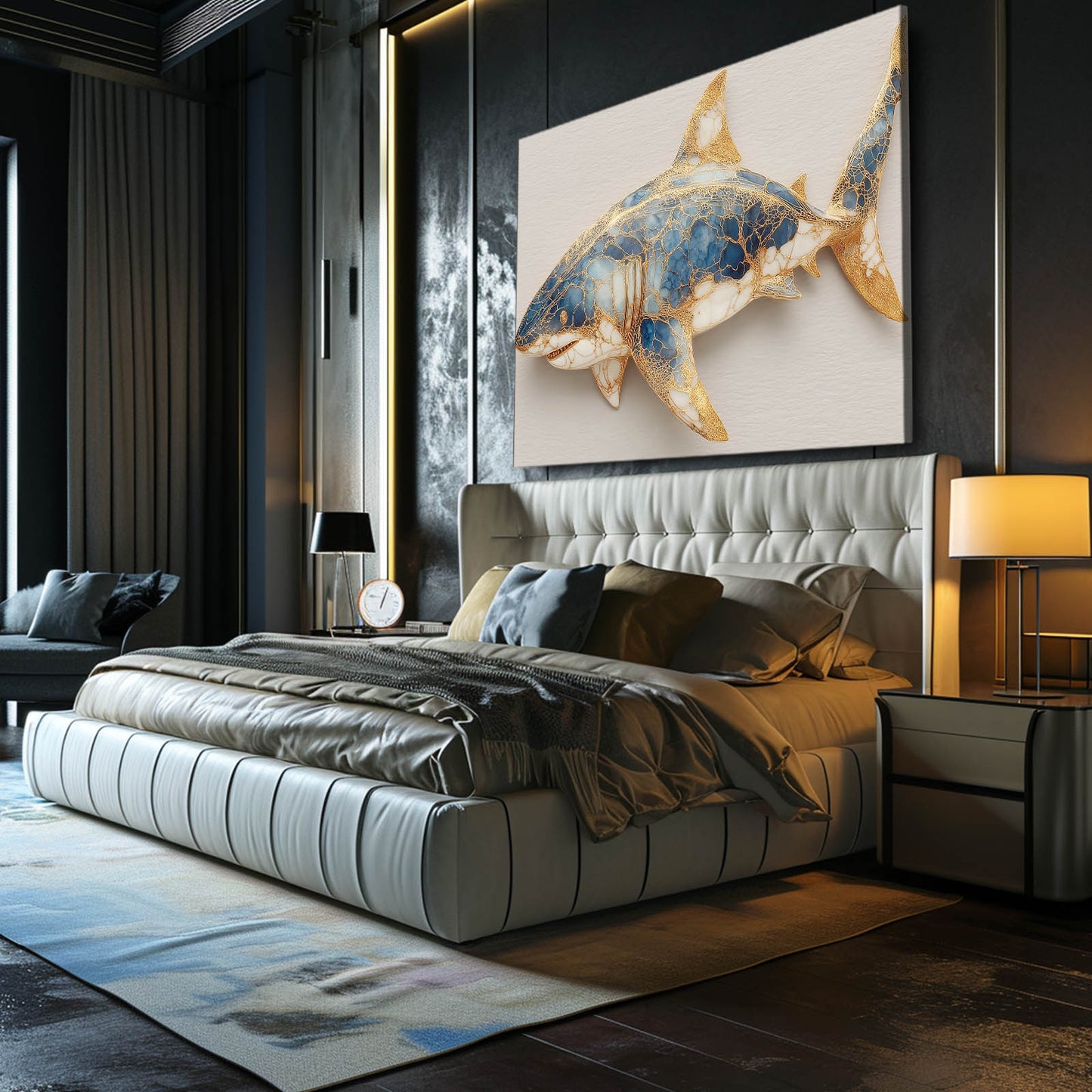 Gold Accent Elegant Shark Prints – styled in a furnished interior