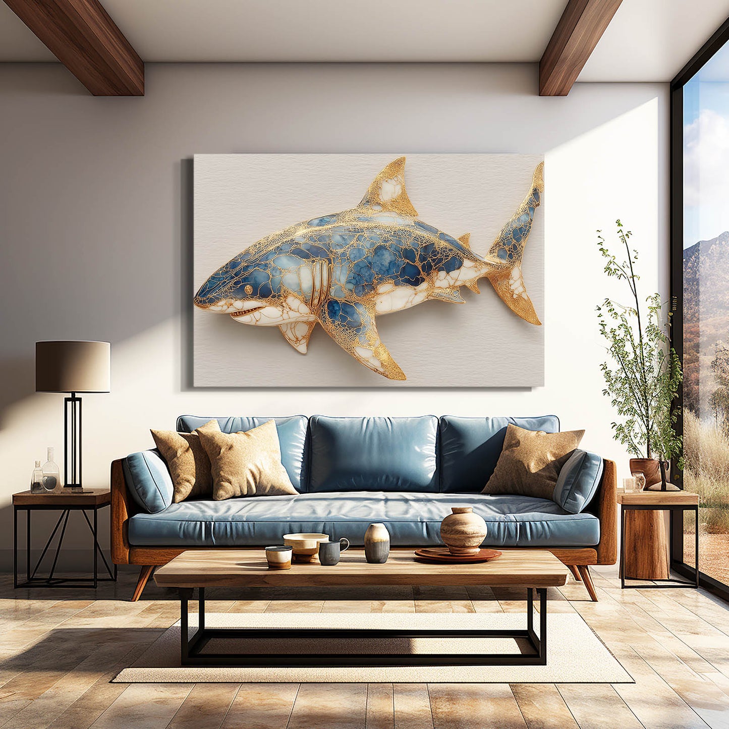 Gold Accent Elegant Shark Prints – styled in a furnished interior