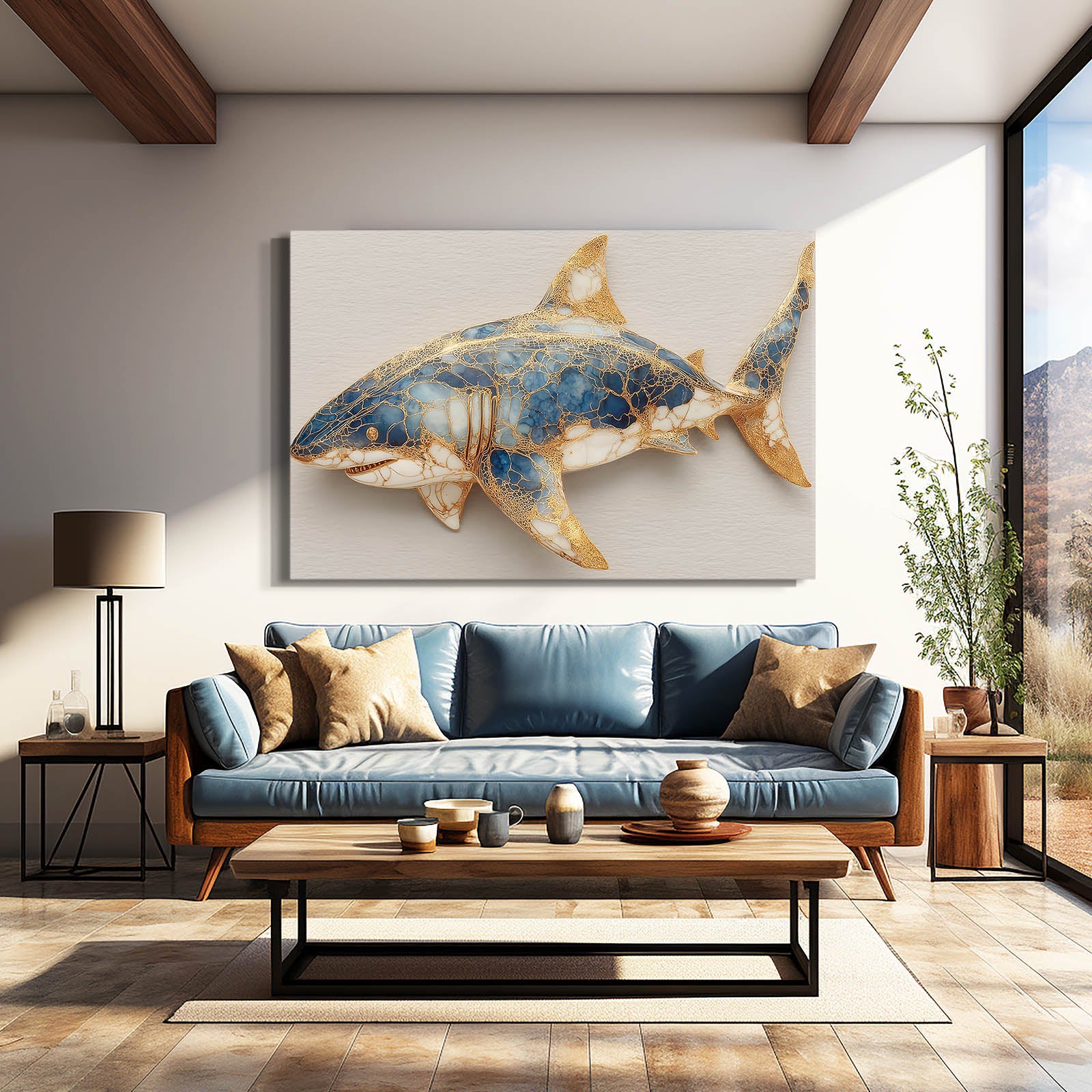 Gold Accent Elegant Shark Prints – styled in a furnished interior