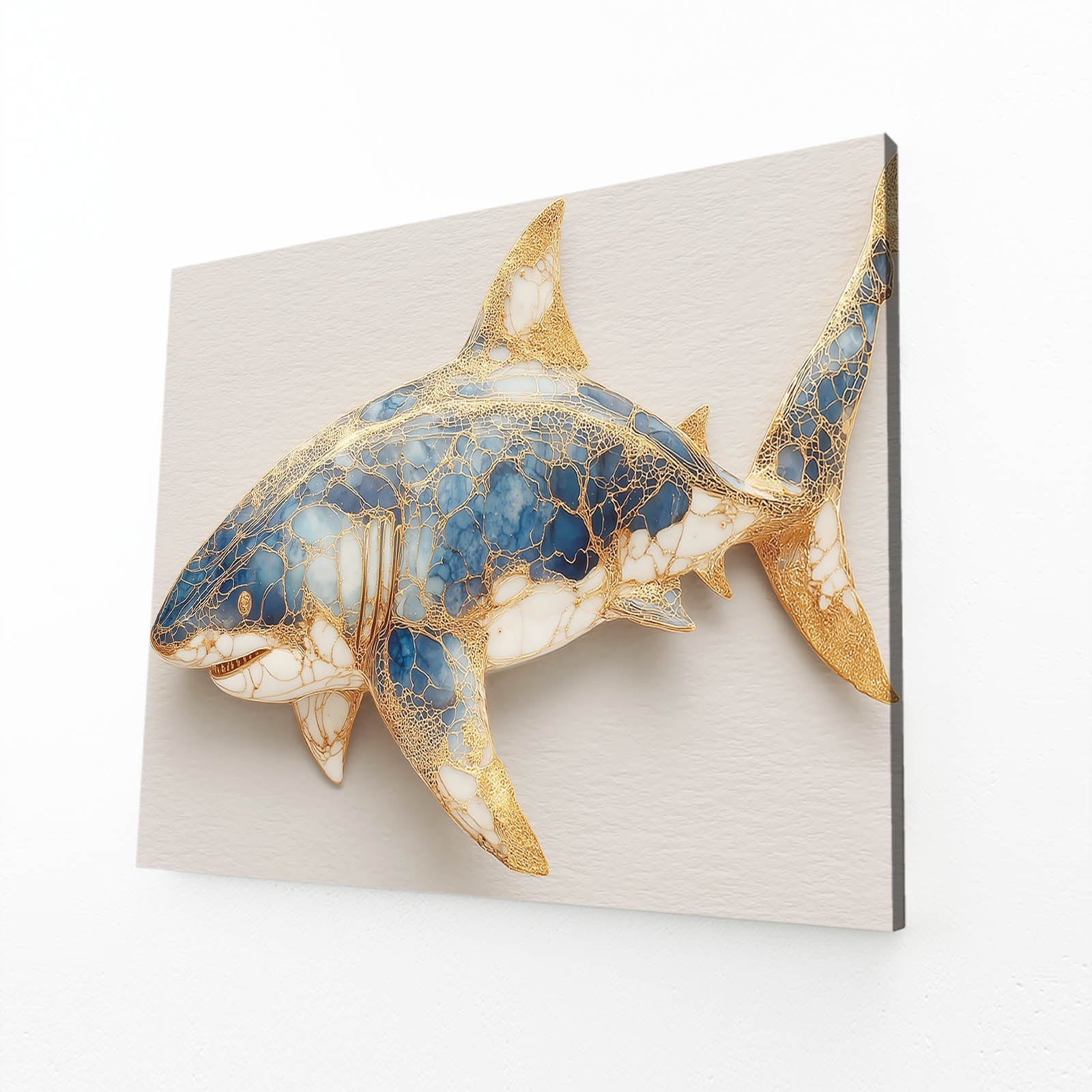 Gold Accent Elegant Shark Prints – angled canvas view on white background
