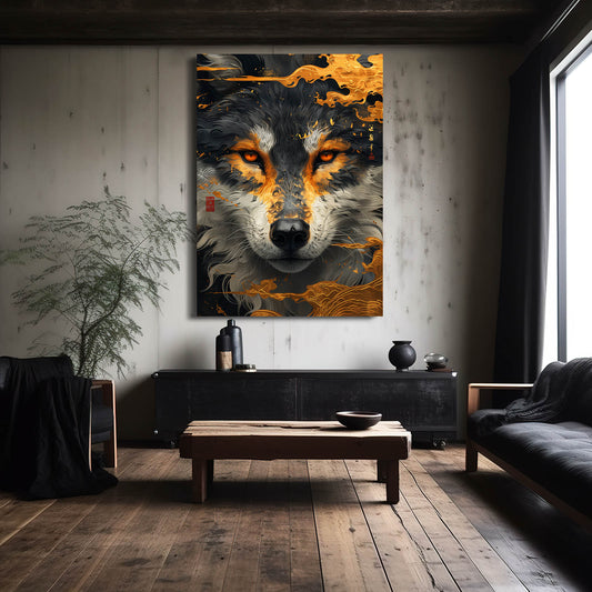 Gold And Black Wolf Art — nature canvas print in brown tones, view 3