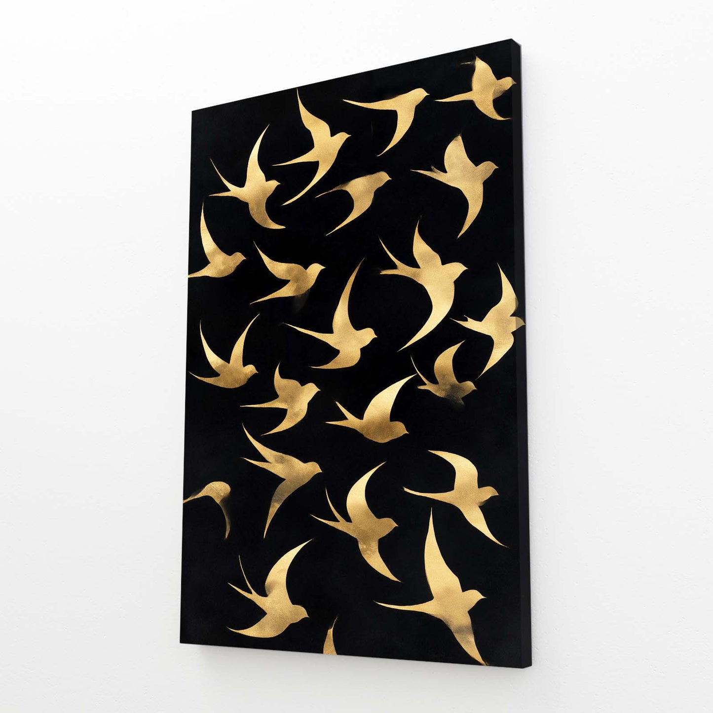 Gold Birds Flight Canvas Art – angled canvas view on white background