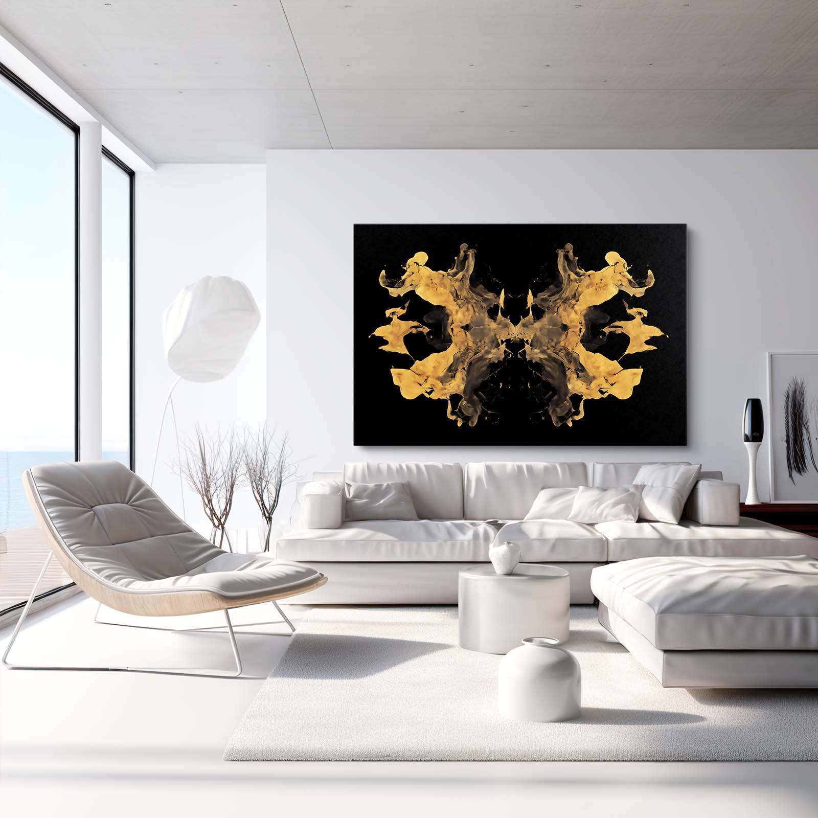 Gold Blot Symmetry Wall Art – styled in a furnished interior