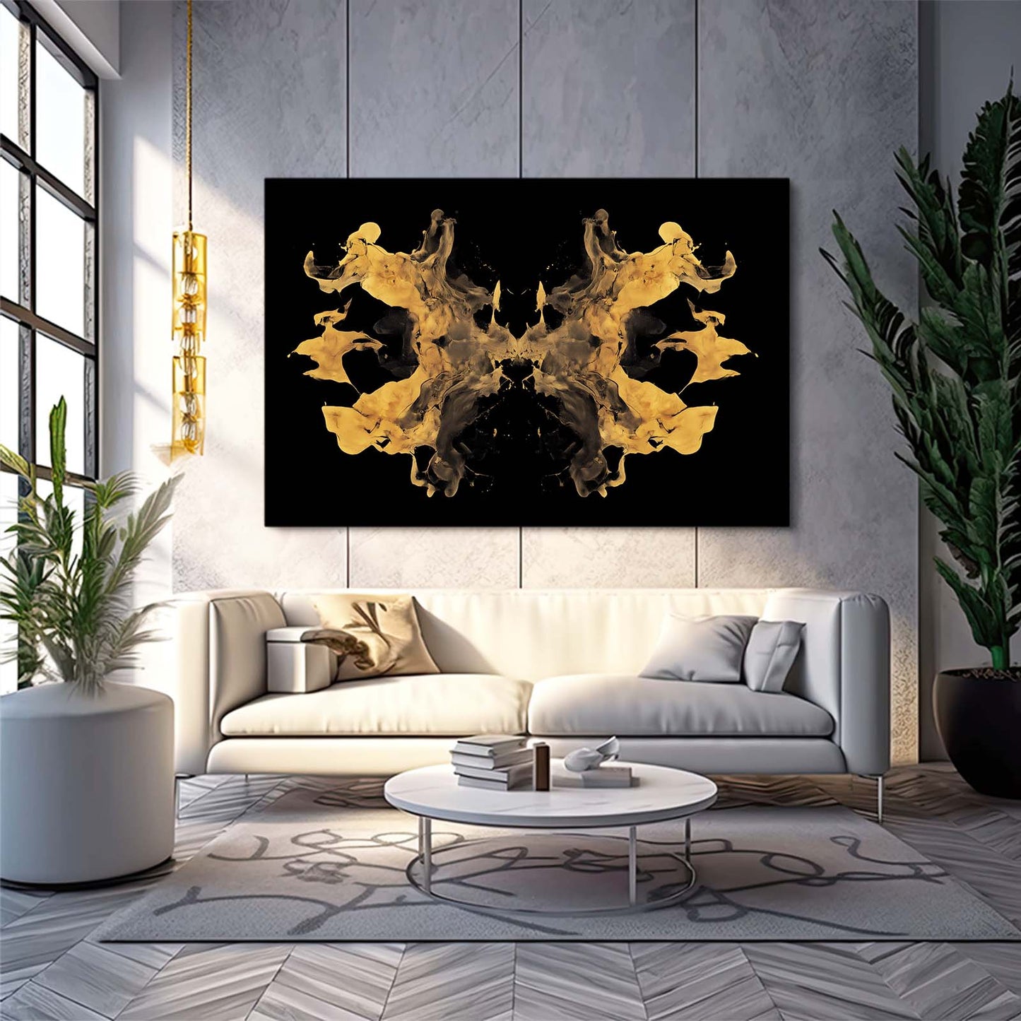 Gold Blot Symmetry Wall Art – styled in a furnished interior