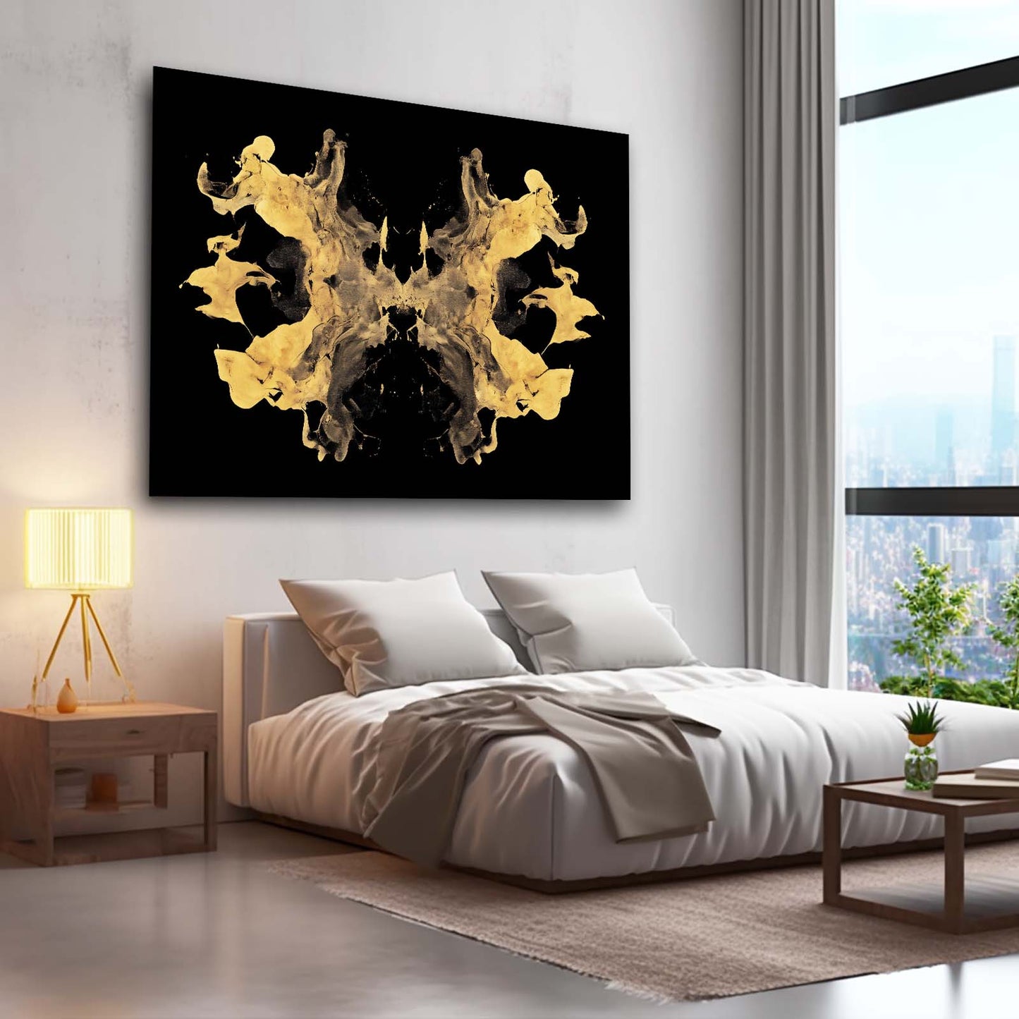Gold Blot Symmetry Wall Art – styled in a furnished interior