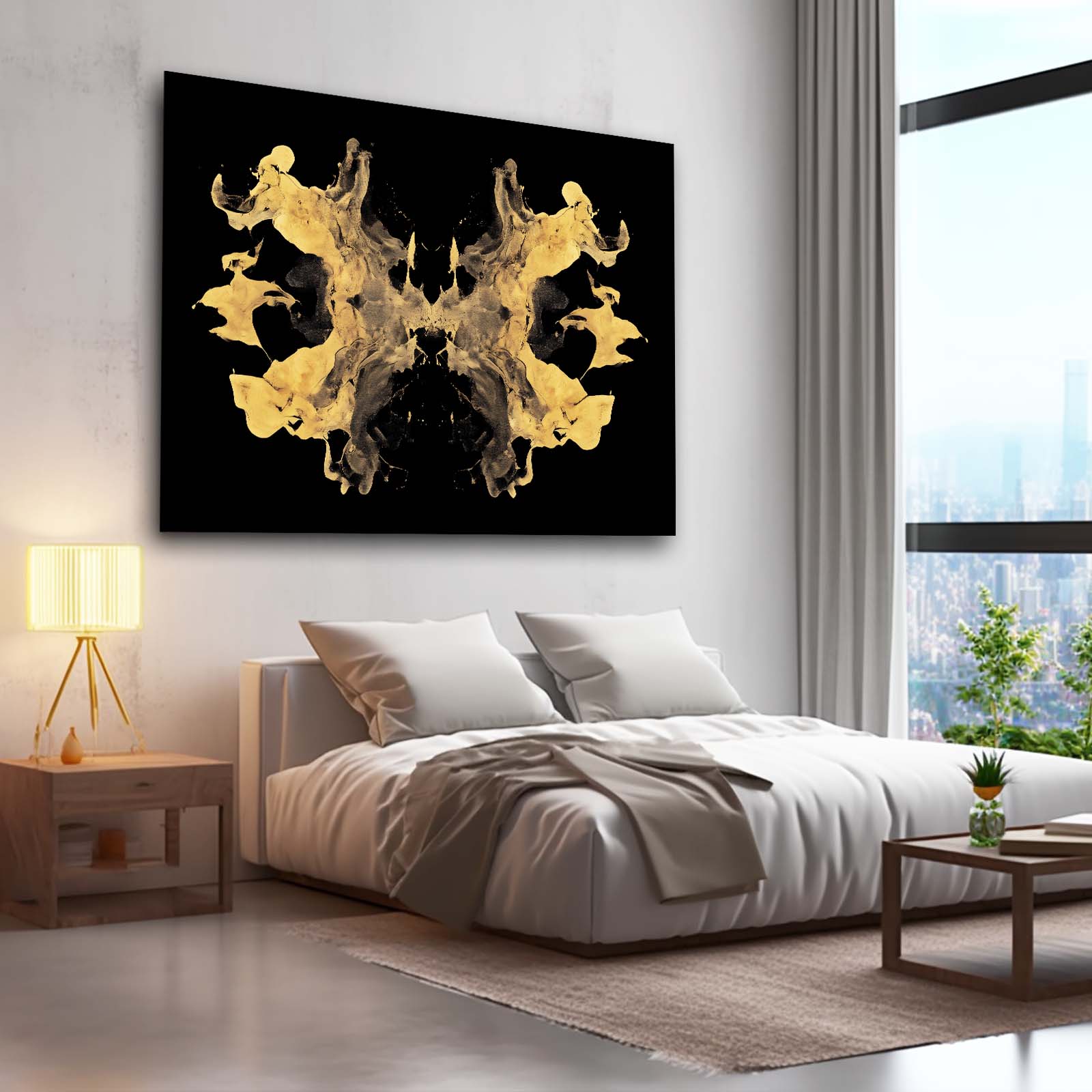 Gold Blot Symmetry Wall Art – styled in a furnished interior