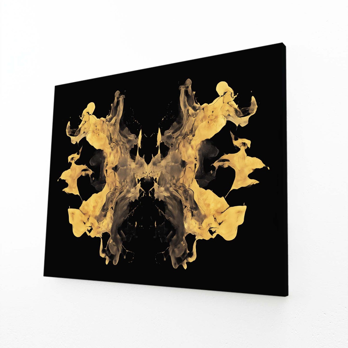 Gold Blot Symmetry Wall Art – angled canvas view on white background