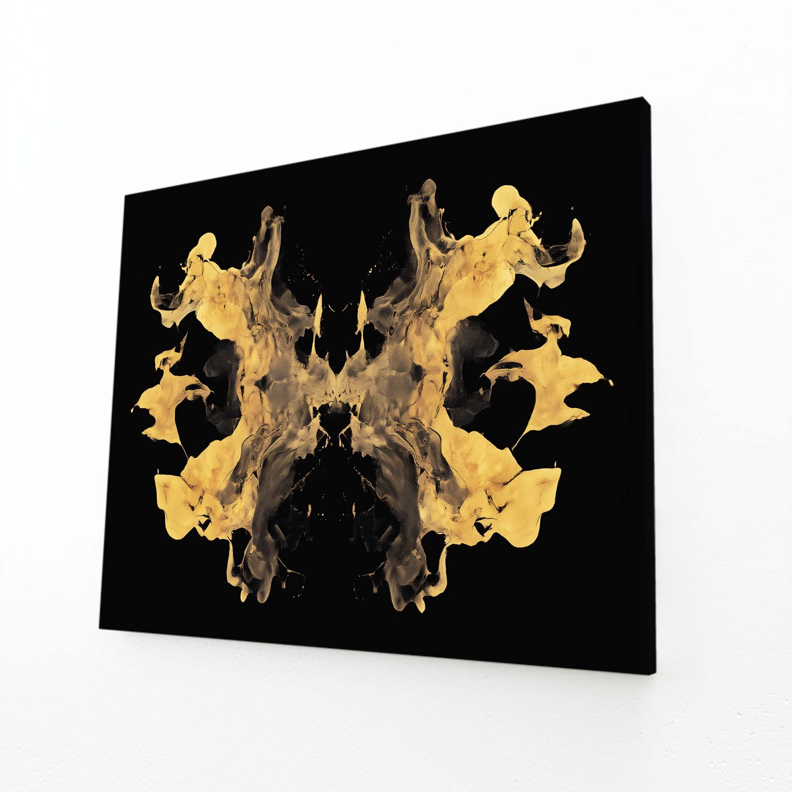 Gold Blot Symmetry Wall Art – angled canvas view on white background