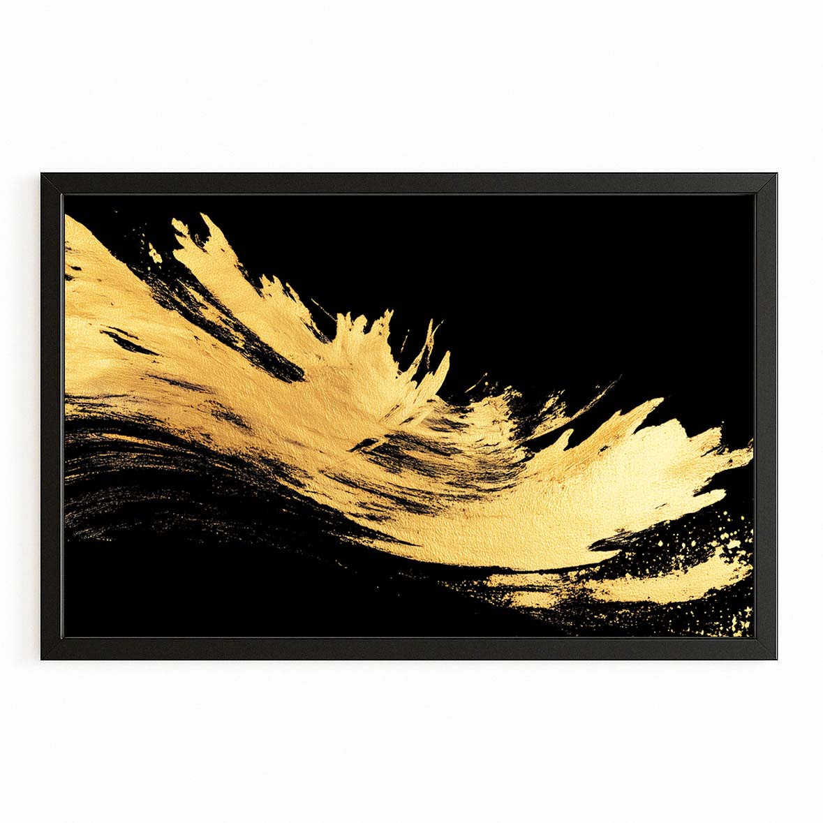Gold Burst Strokes Wall Decor – with Premium Black frame on white background