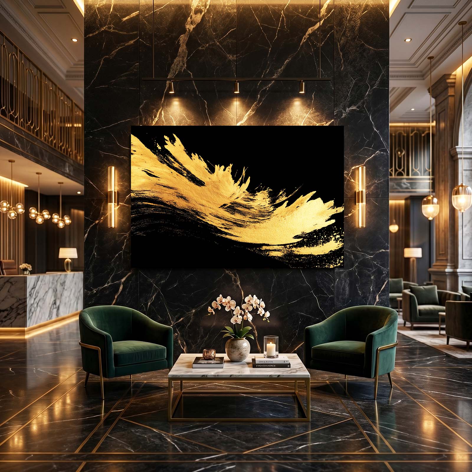 Gold Burst Strokes Wall Decor – styled in a furnished interior
