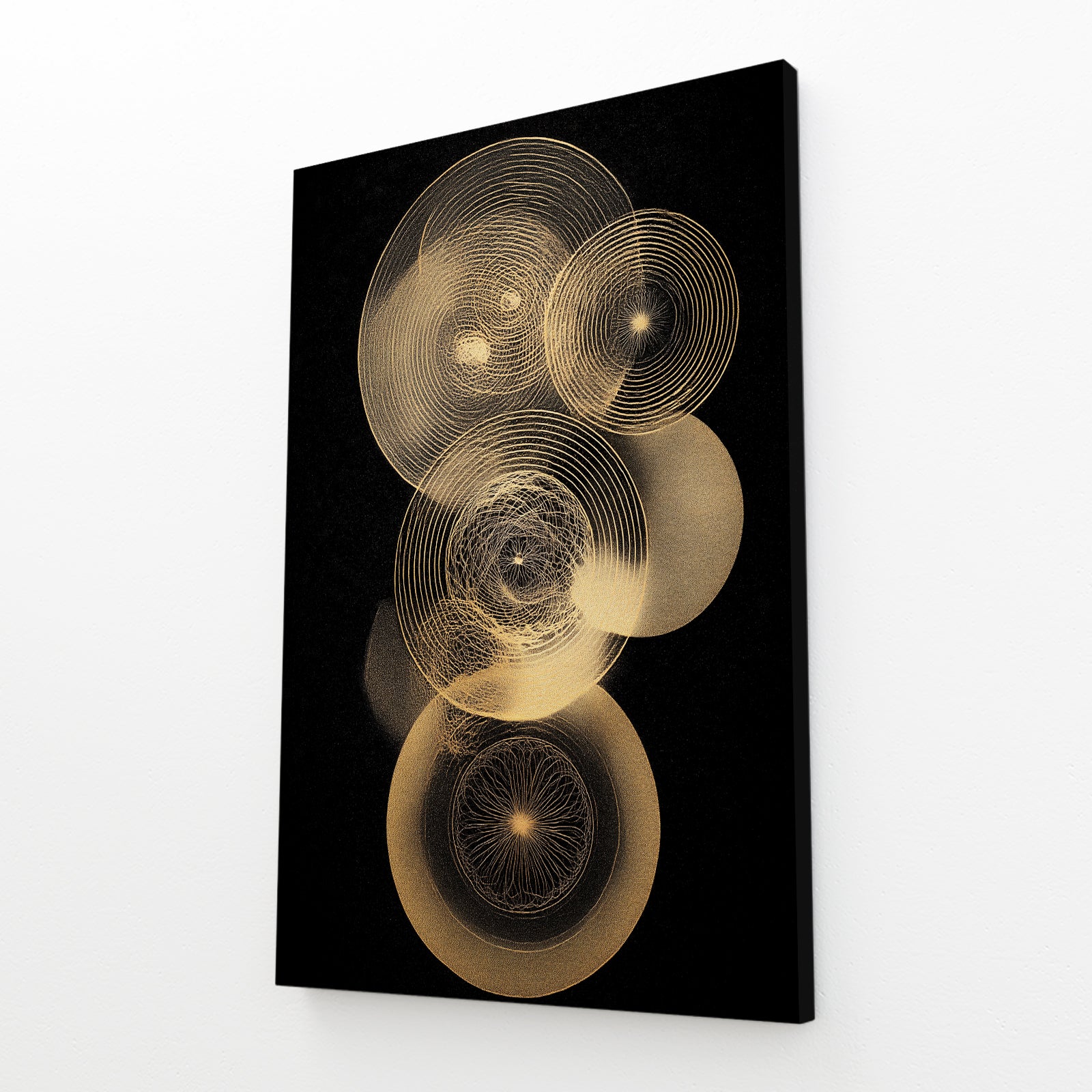 Gold Circle Orbits Canvas Art – angled canvas view on white background