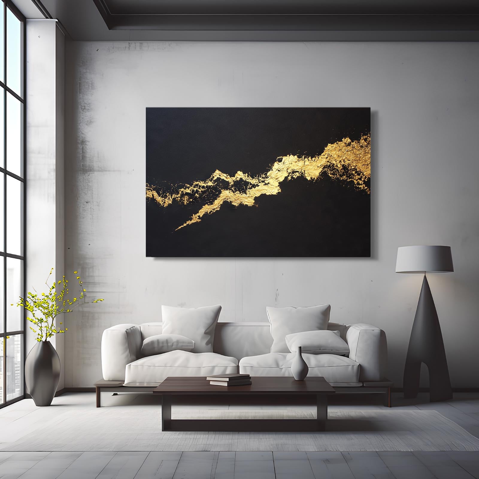 Gold Dust Diagonal Wall Art – styled in a furnished interior