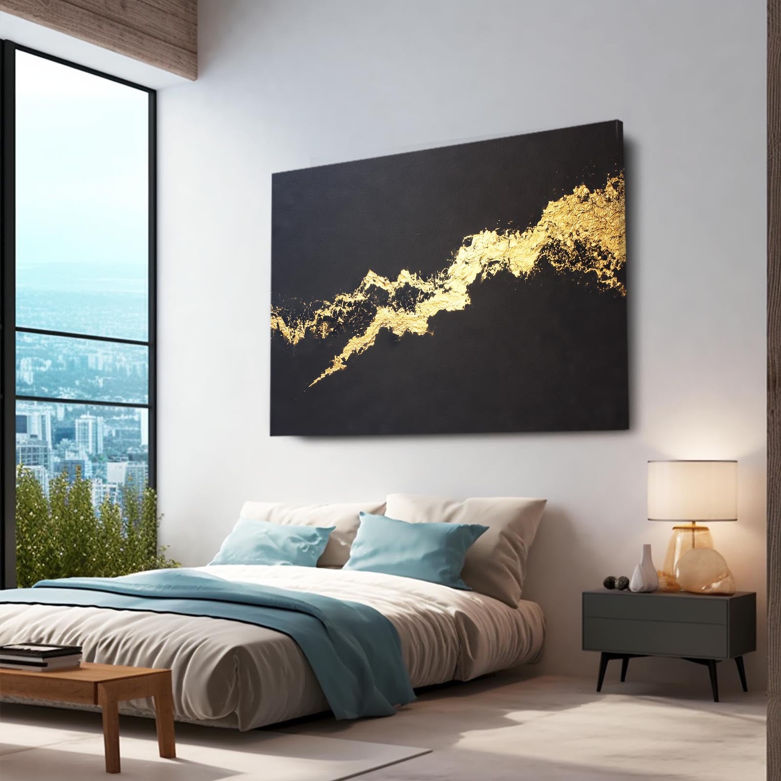 Gold Dust Diagonal Wall Art – styled in a furnished interior