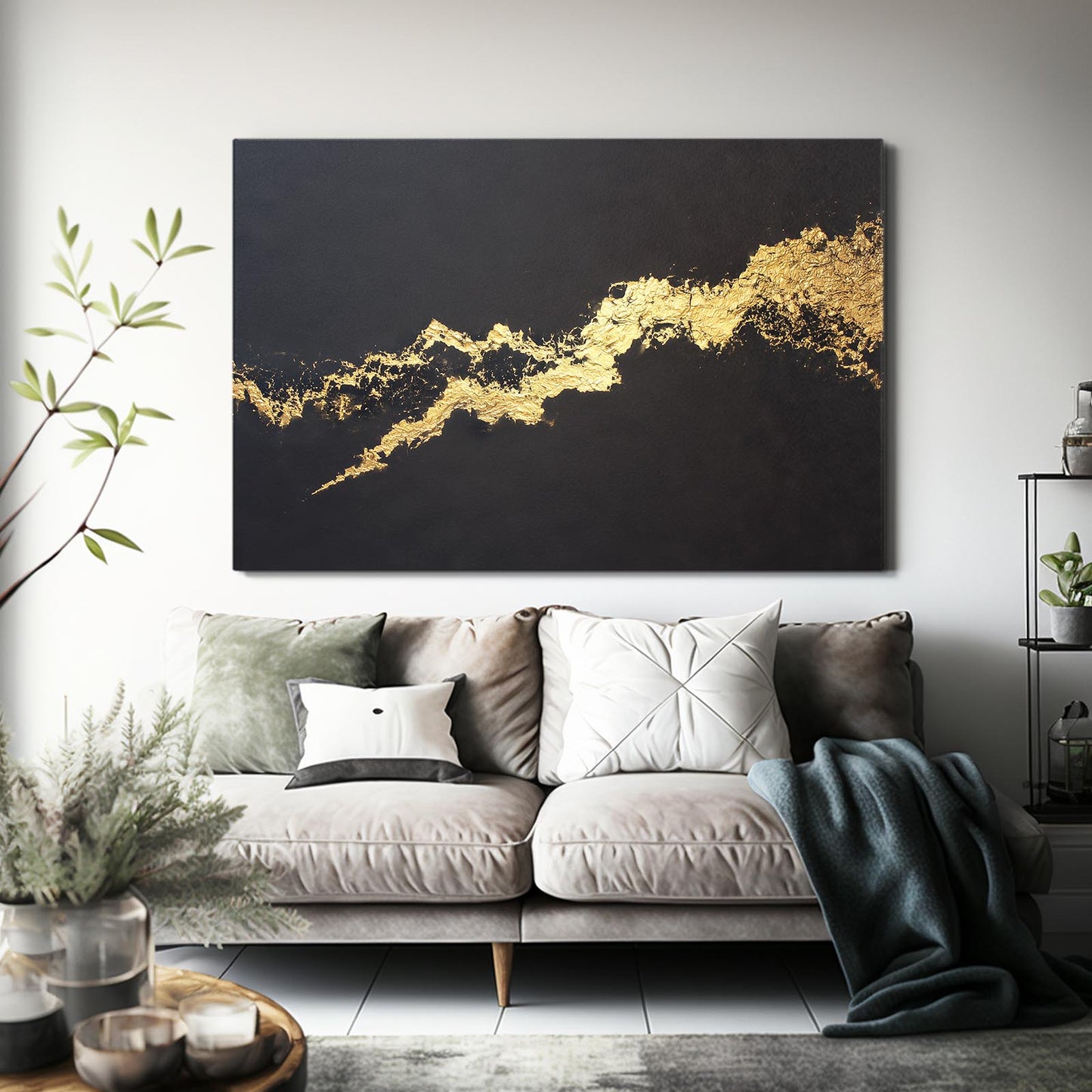 Gold Dust Diagonal Wall Art – styled in a furnished interior