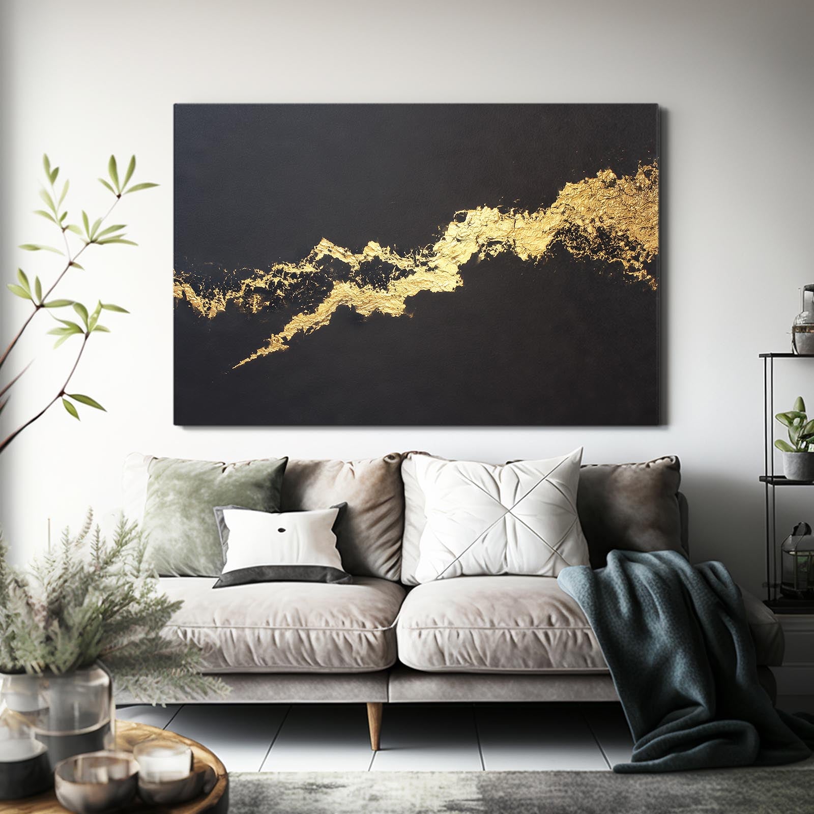 Gold Dust Diagonal Wall Art – styled in a furnished interior