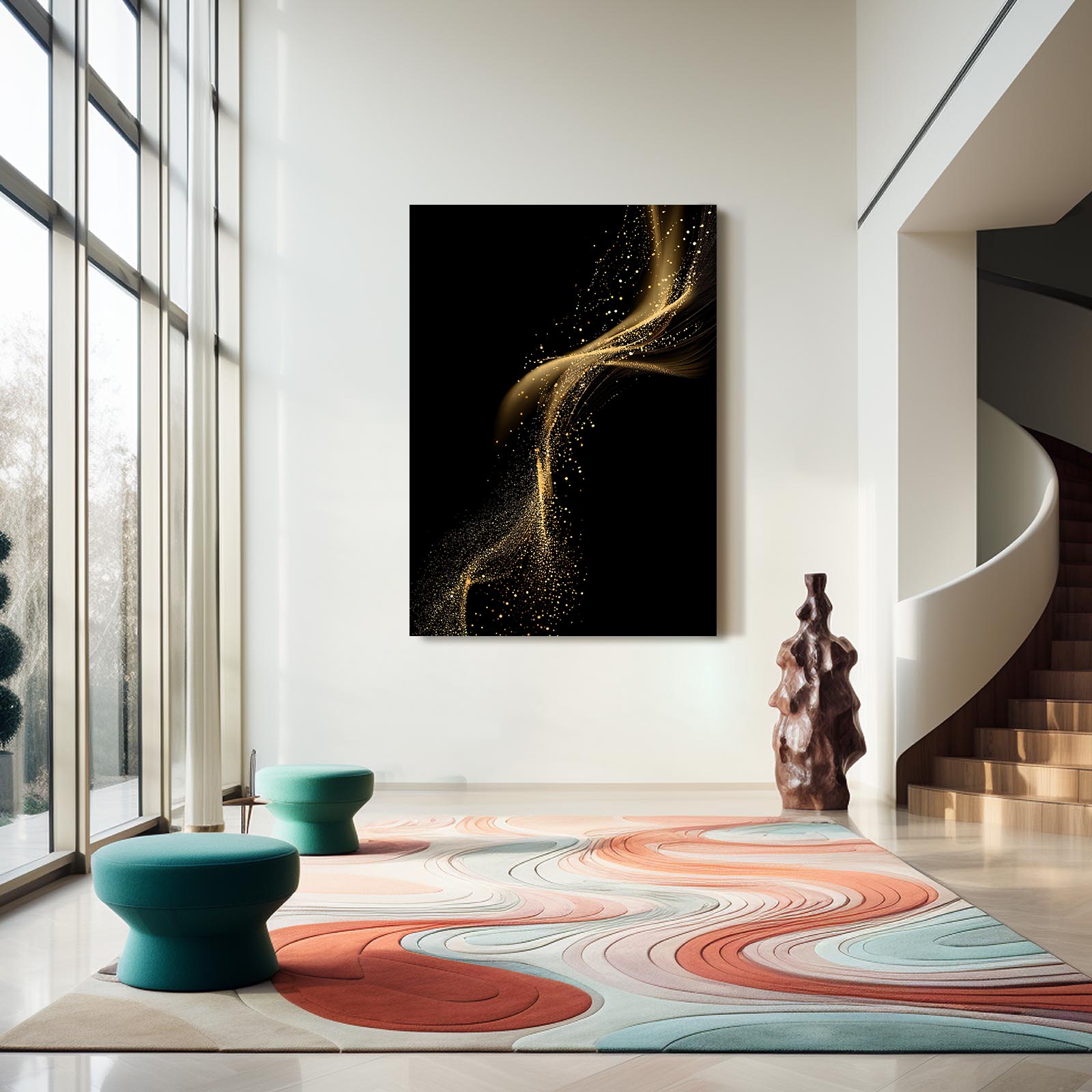 Gold Dust Swirl Canvas Art – styled in a furnished interior