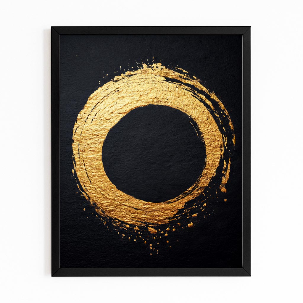 Gold Enso Ring Canvas – with Premium Black frame on white background