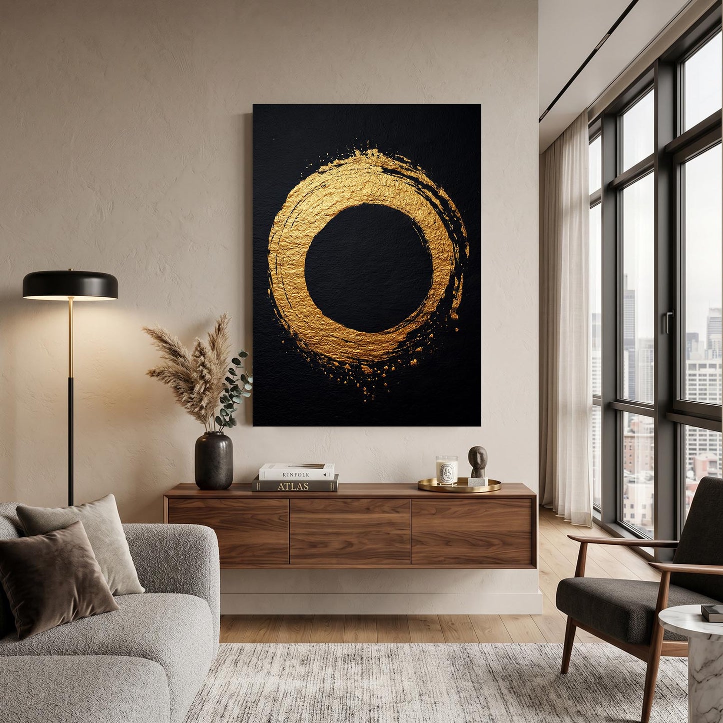 Gold Enso Ring Canvas – styled in a furnished interior