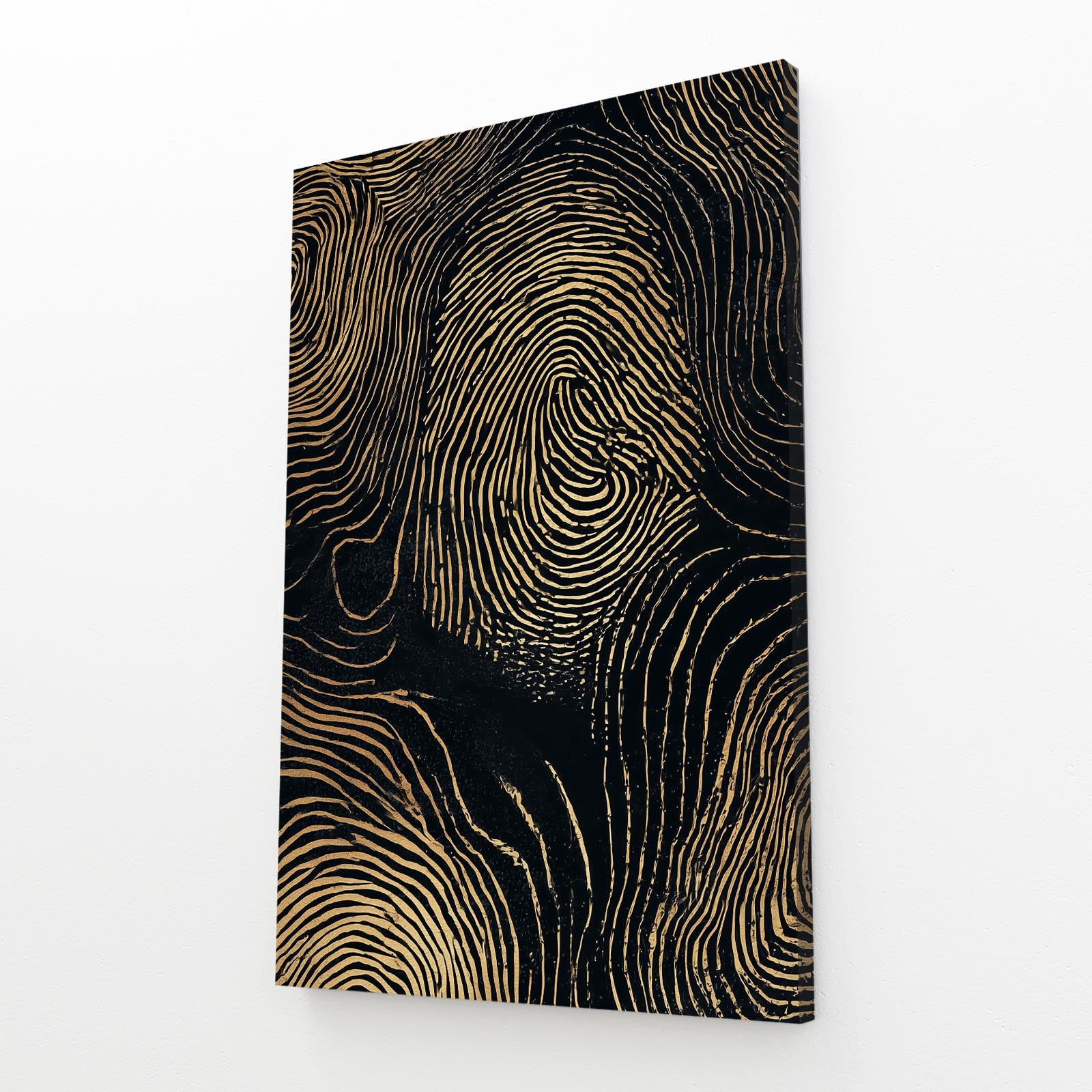 Gold Fingerprint Lines Canvas – angled canvas view on white background