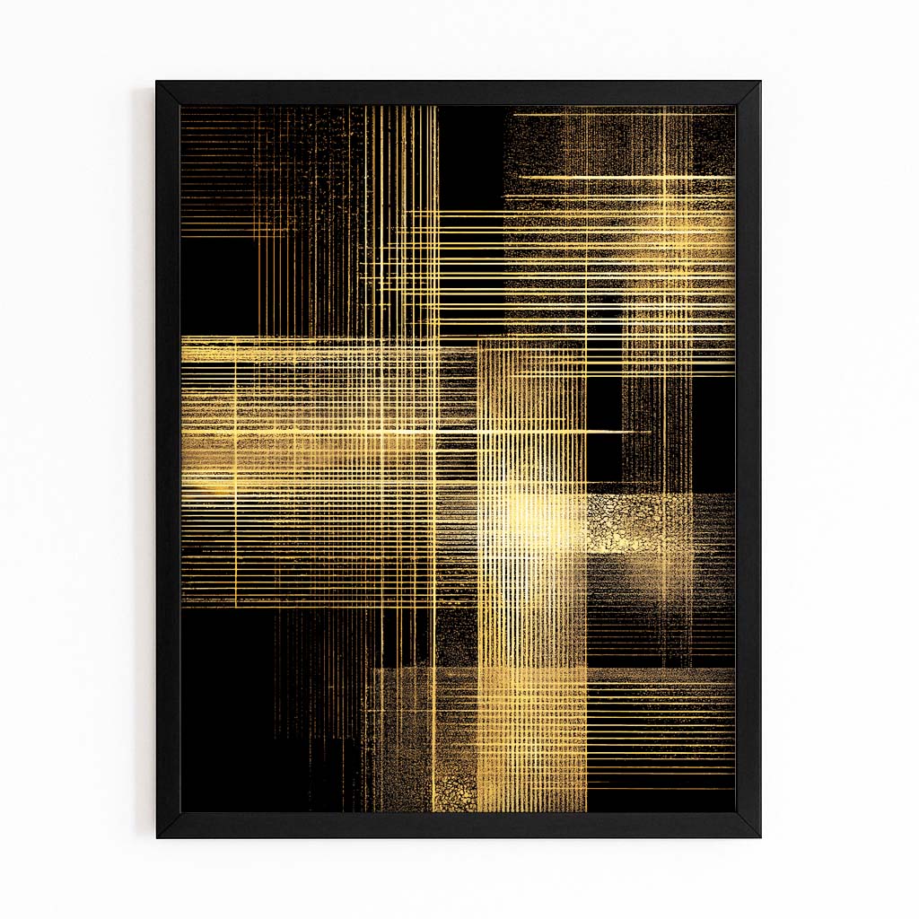 Gold Grid Weave Canvas – with Premium Black frame on white background