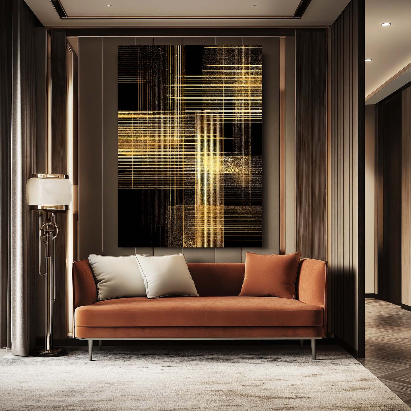 Gold Grid Weave Canvas – styled in a furnished interior