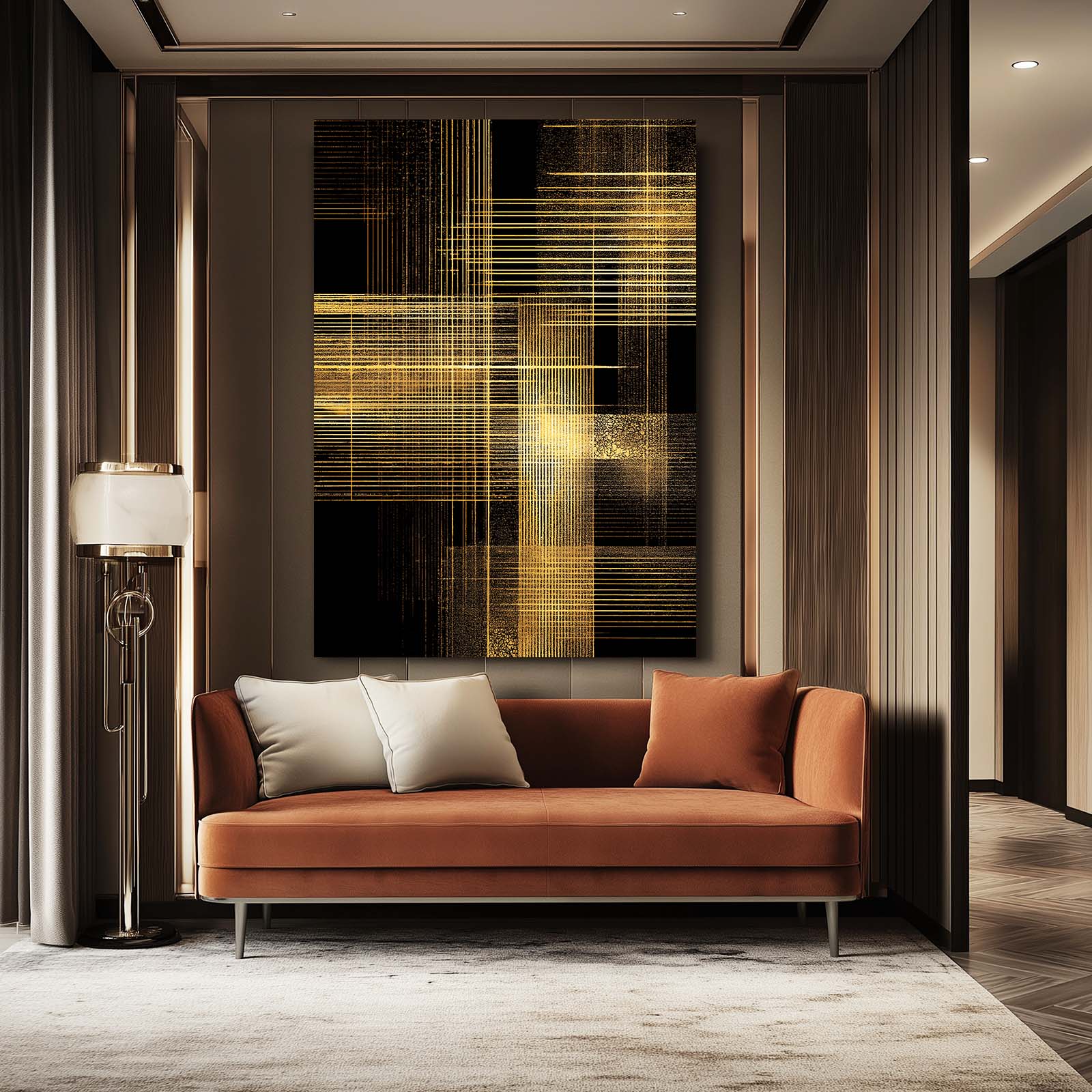 Gold Grid Weave Canvas – styled in a furnished interior