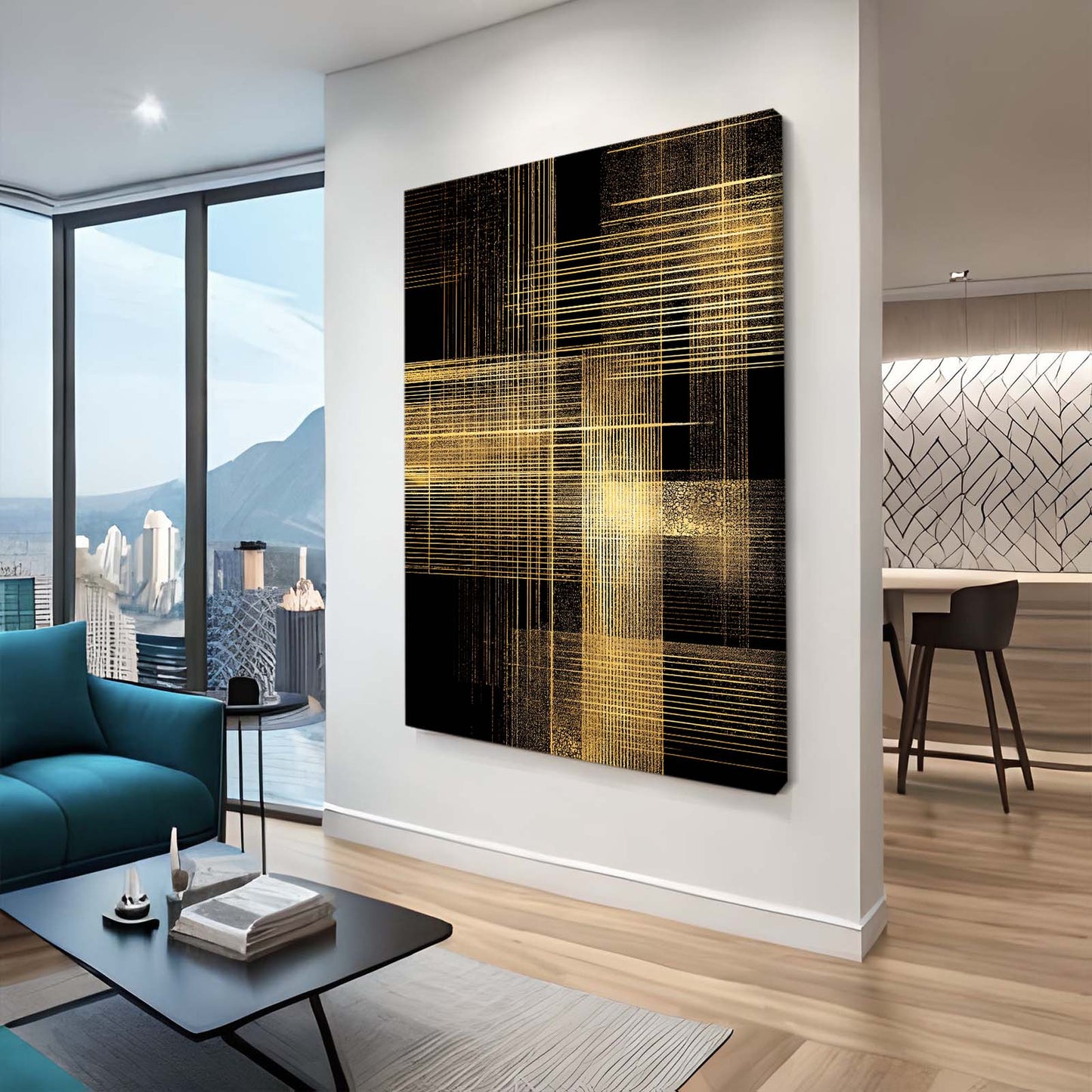 Gold Grid Weave Canvas – styled in a furnished interior