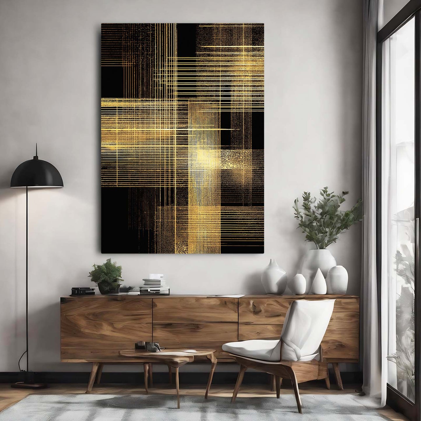 Gold Grid Weave Canvas – styled in a furnished interior