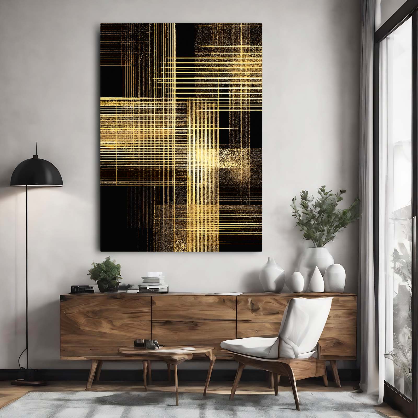Gold Grid Weave Canvas – styled in a furnished interior
