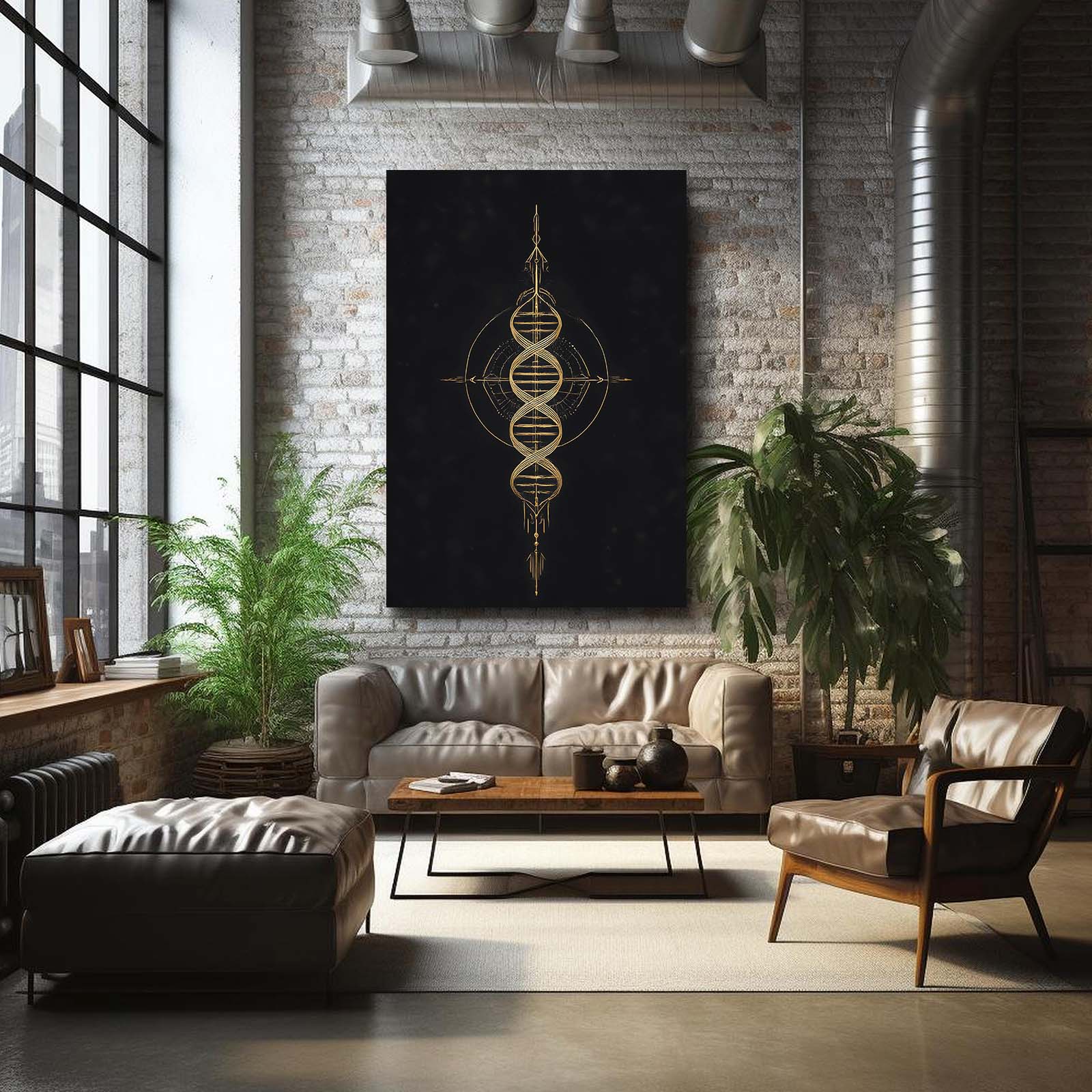 Gold Helix Emblem Canvas Art – styled in a furnished interior