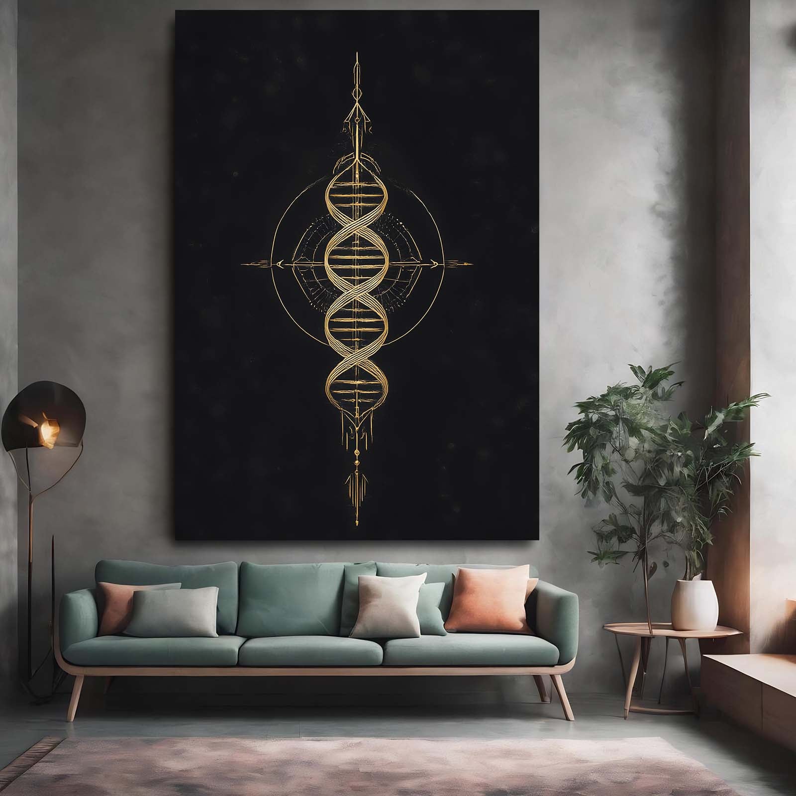 Gold Helix Emblem Canvas Art – styled in a furnished interior