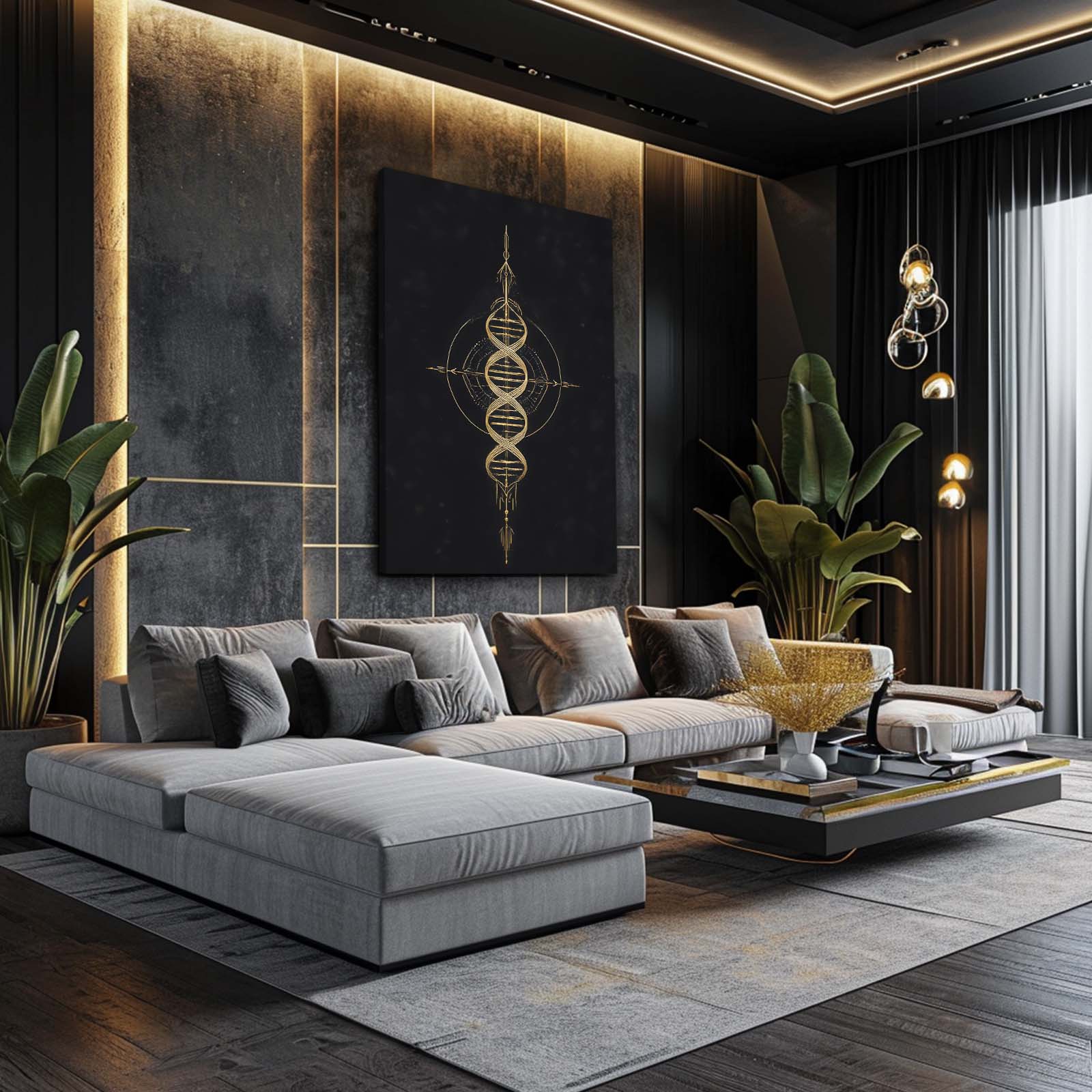Gold Helix Emblem Canvas Art – styled in a furnished interior