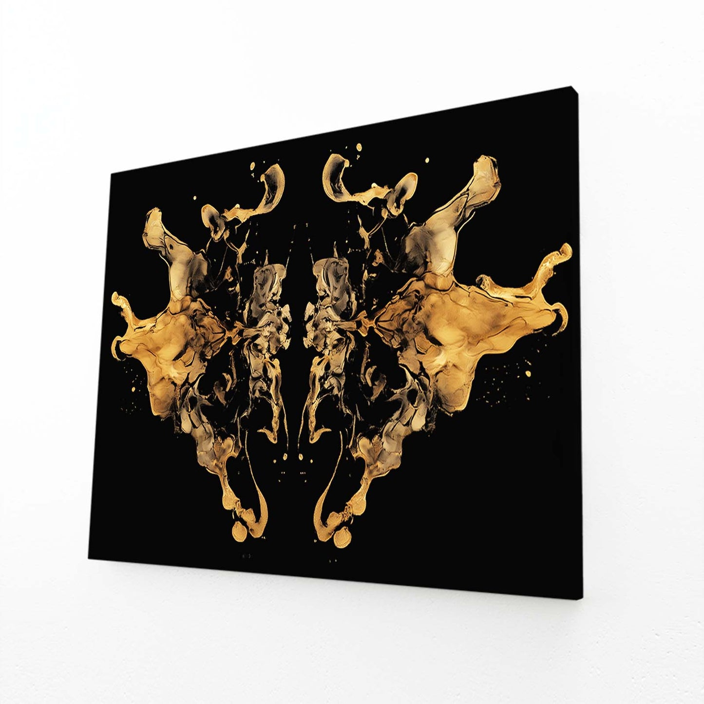 Gold Ink Symmetry Canvas Art – angled canvas view on white background