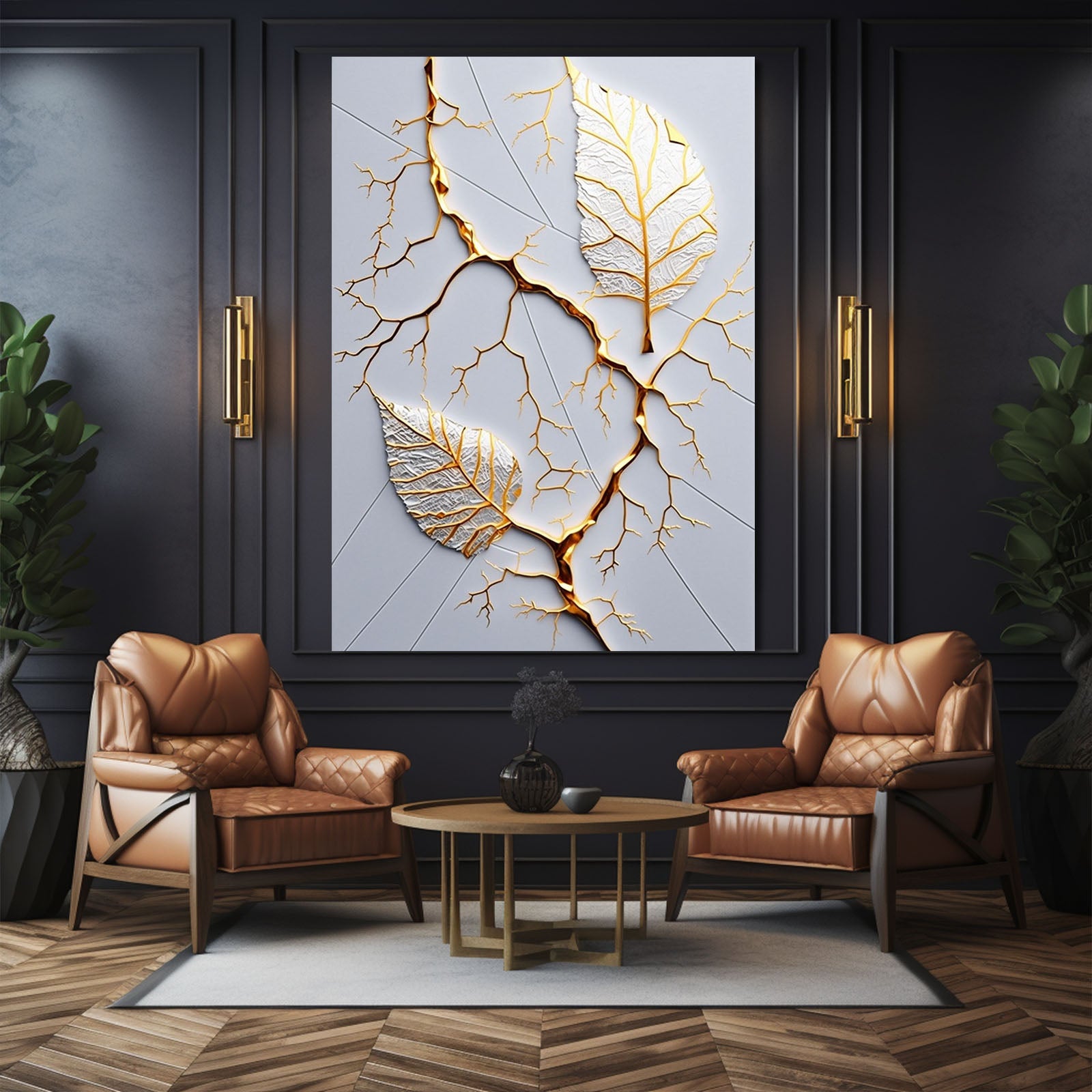Gold Kintsugi Leaf Wall Art – styled in a furnished interior