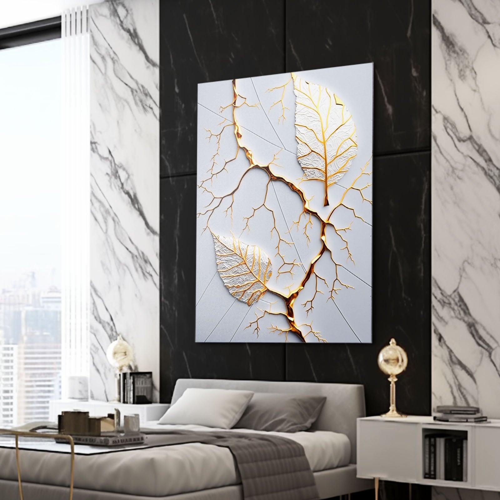 Gold Kintsugi Leaf Wall Art – styled in a furnished interior