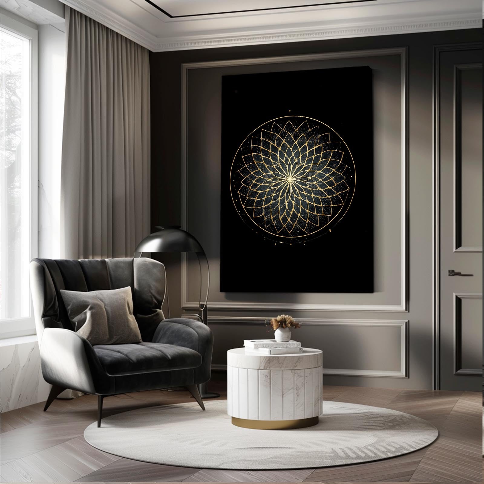 Gold Lace Rosette Prints – styled in a furnished interior