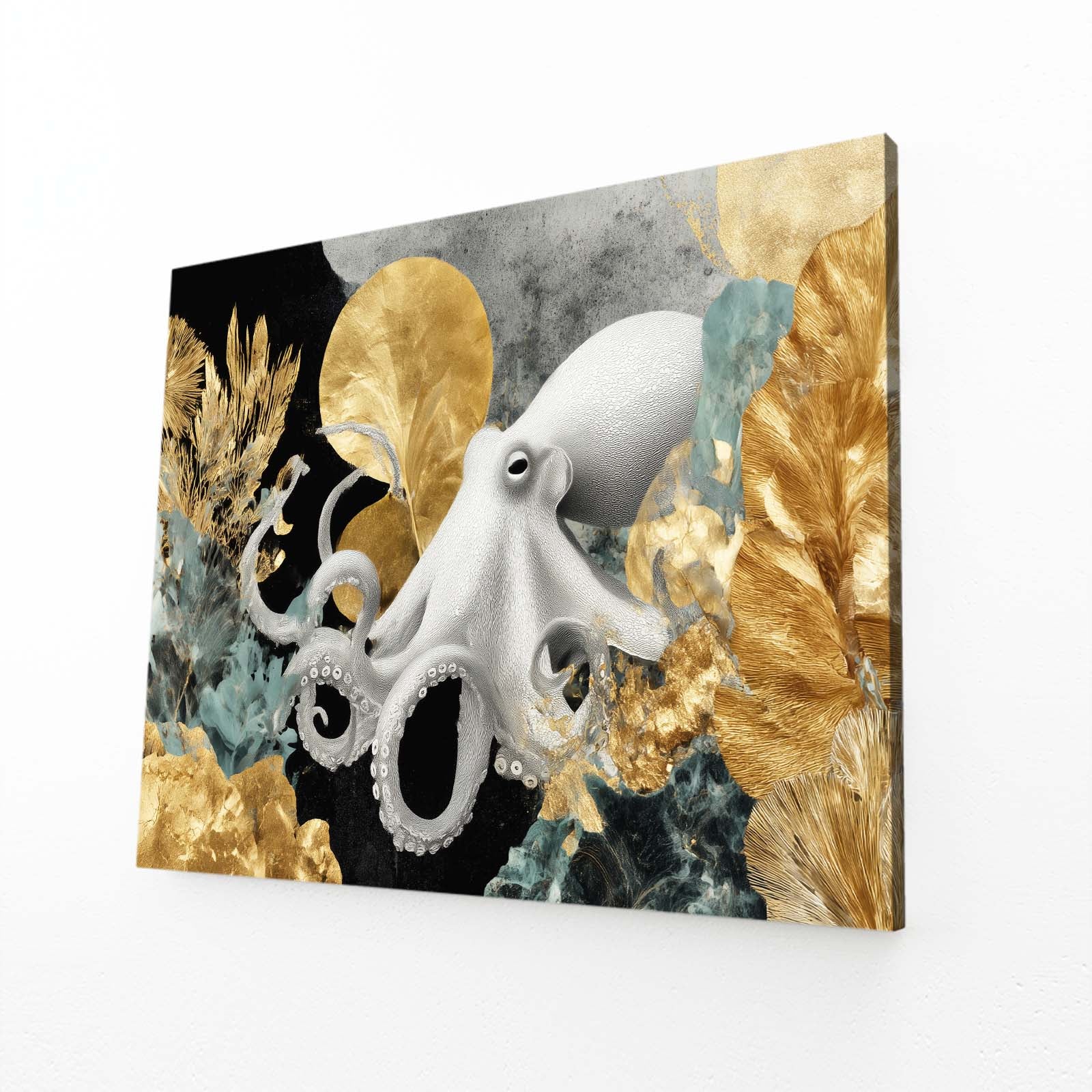 Gold Leaf Reef Octopus Canvas – angled canvas view on white background