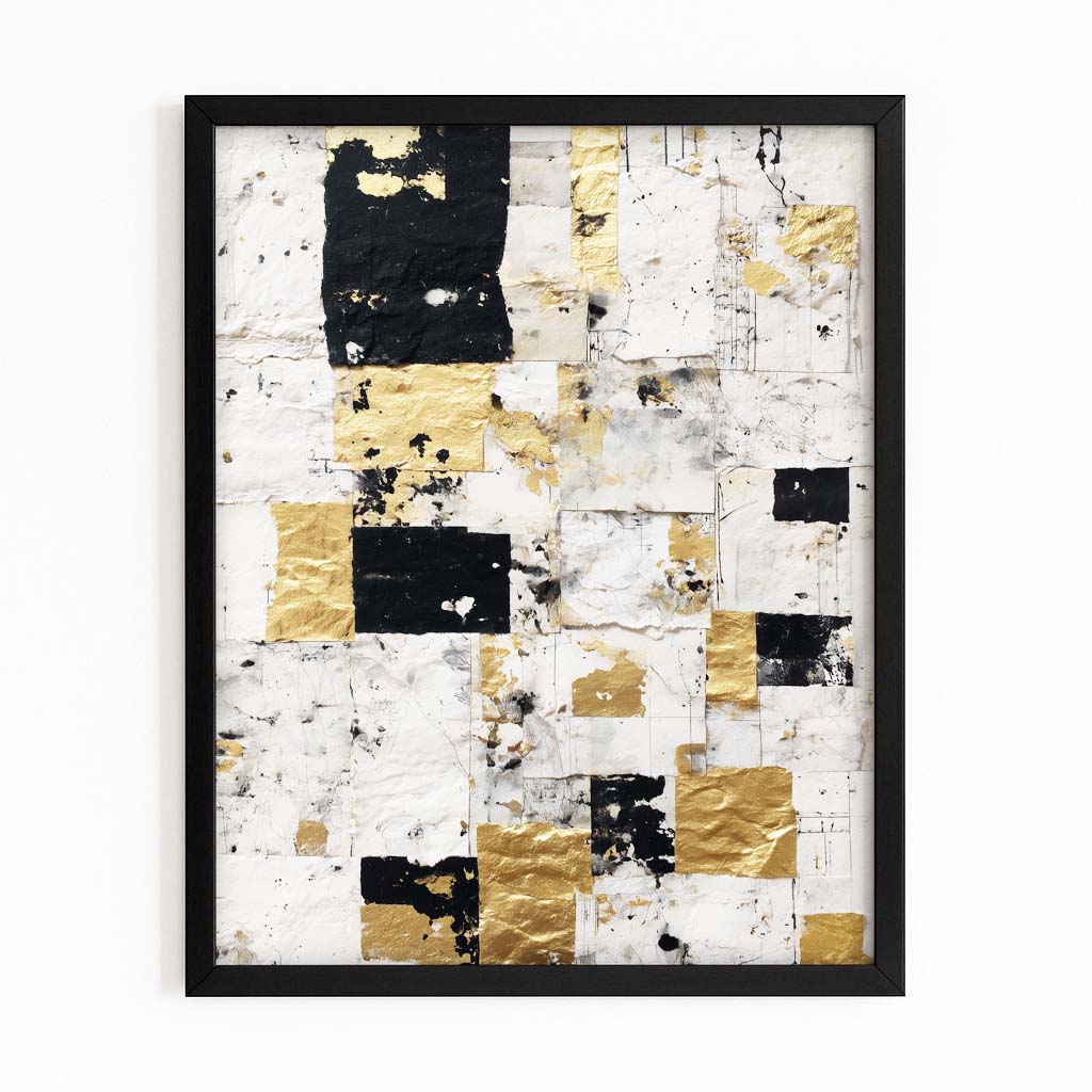 Gold Leaf Squares Chess Canvas Art – with Premium Black frame on white background