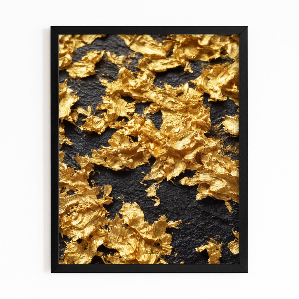 Gold Leaf Texture Wall Decor – with Premium Black frame on white background